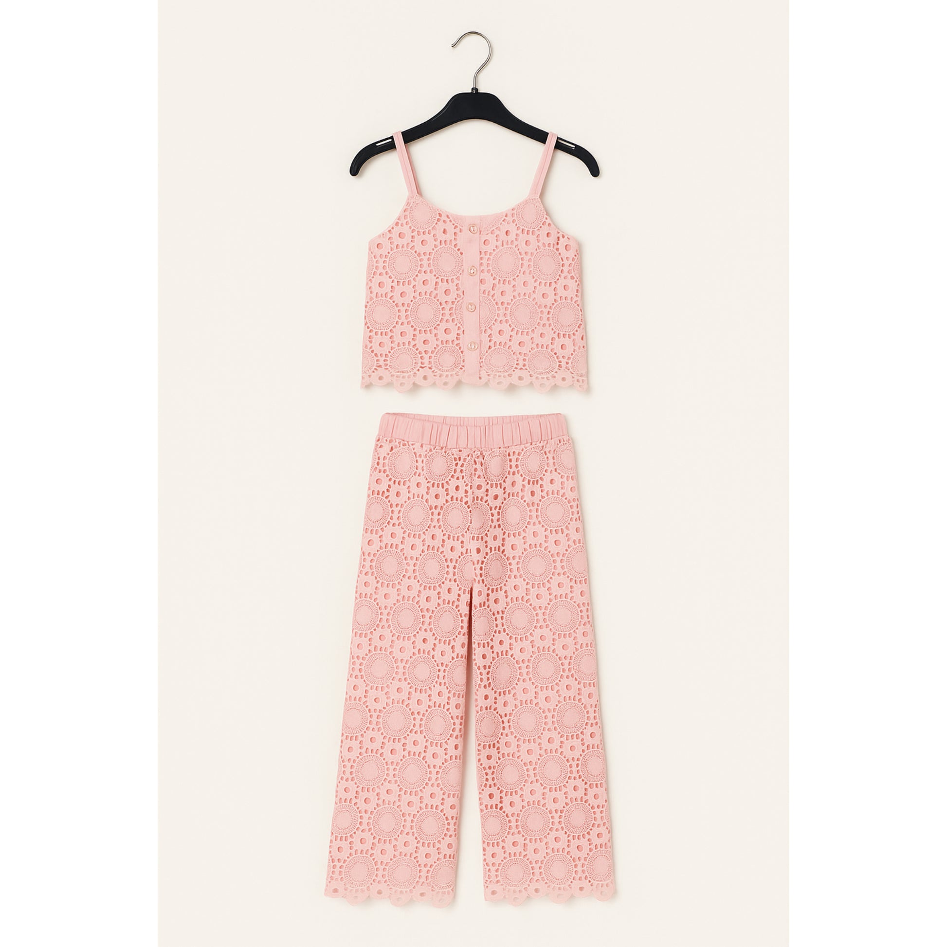 Meisjes zomer set – roze kanten top en broek