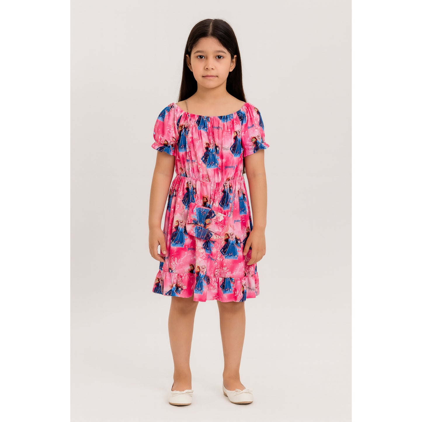 Meisjesjurk Frozen met roze print – comfortabele prinsessenjurk