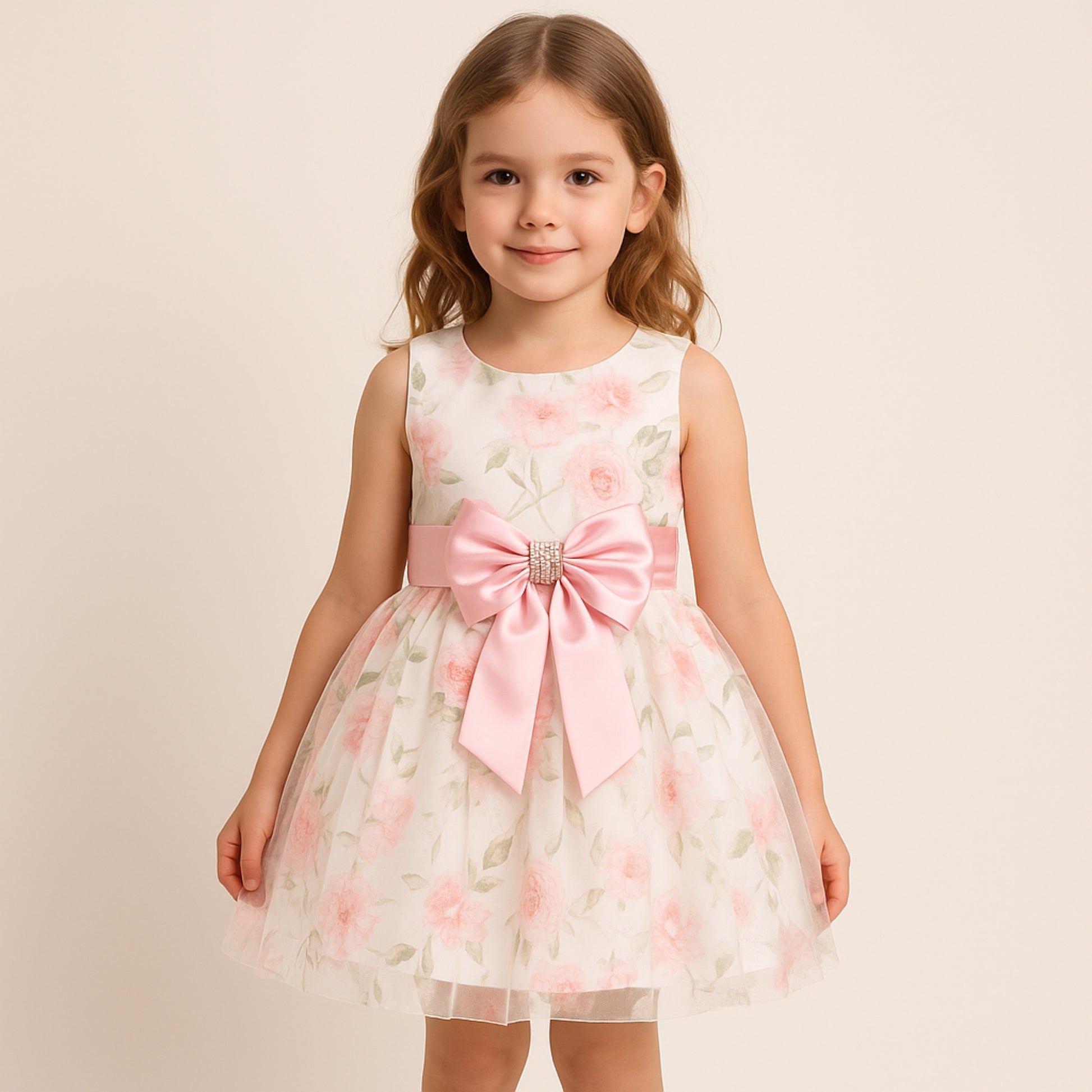 Meisjes Gebloemde Jurk met Roze Strik – Elegante Zomerjurk