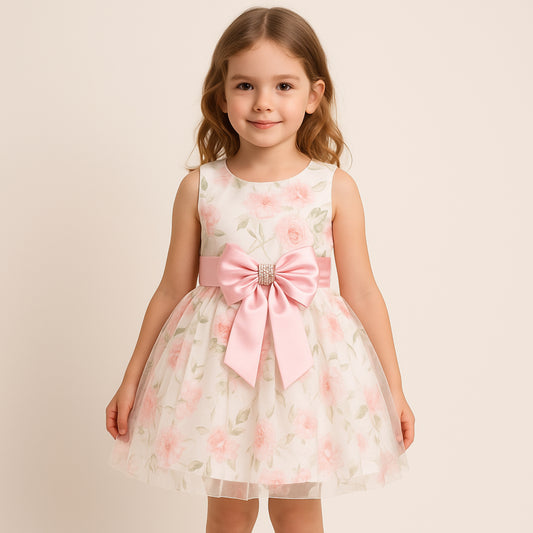 Meisjes Gebloemde Jurk met Roze Strik – Elegante Zomerjurk