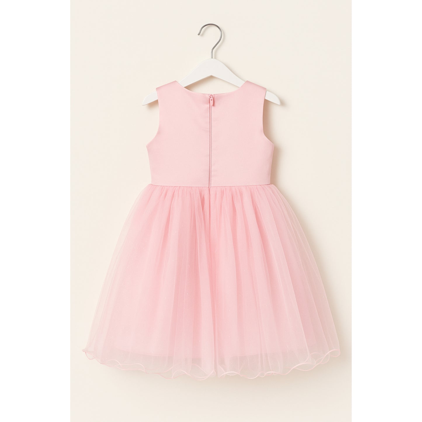 Roze Tule Feestjurk met 3D Bloemen en Parelaccenten