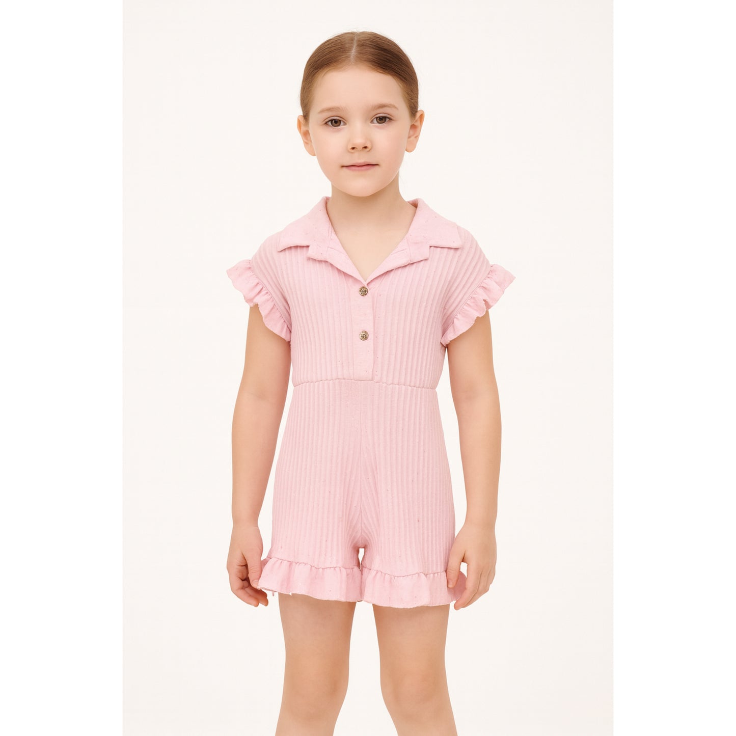 Meisjes romper roze met kraag en ruffle details – zomerse jumpsuit