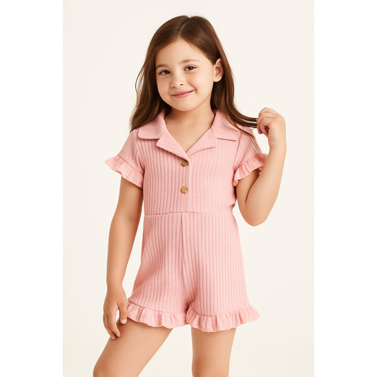 Meisjes romper roze met kraag en ruffle details – zomerse jumpsuit