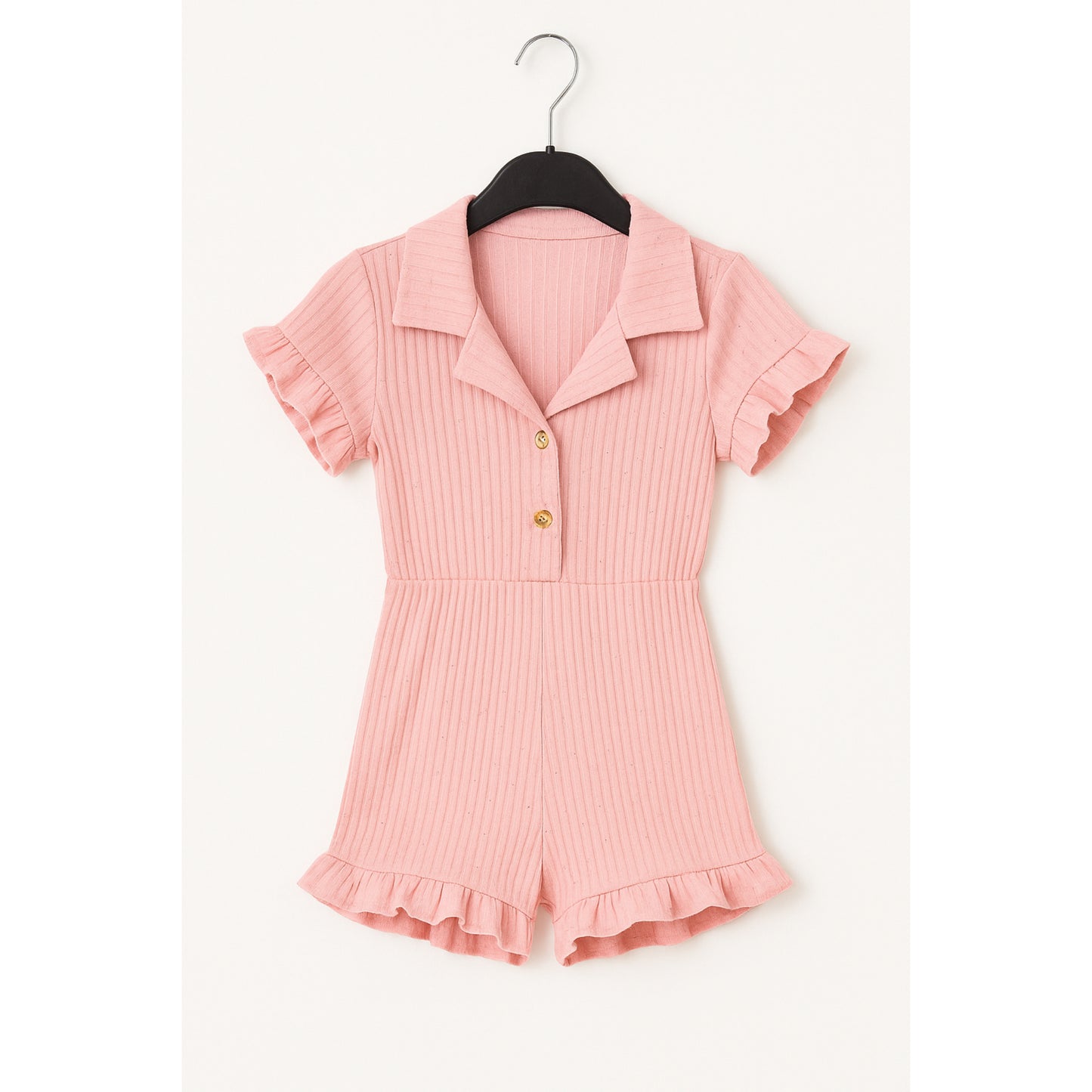 Meisjes romper roze met kraag en ruffle details – zomerse jumpsuit