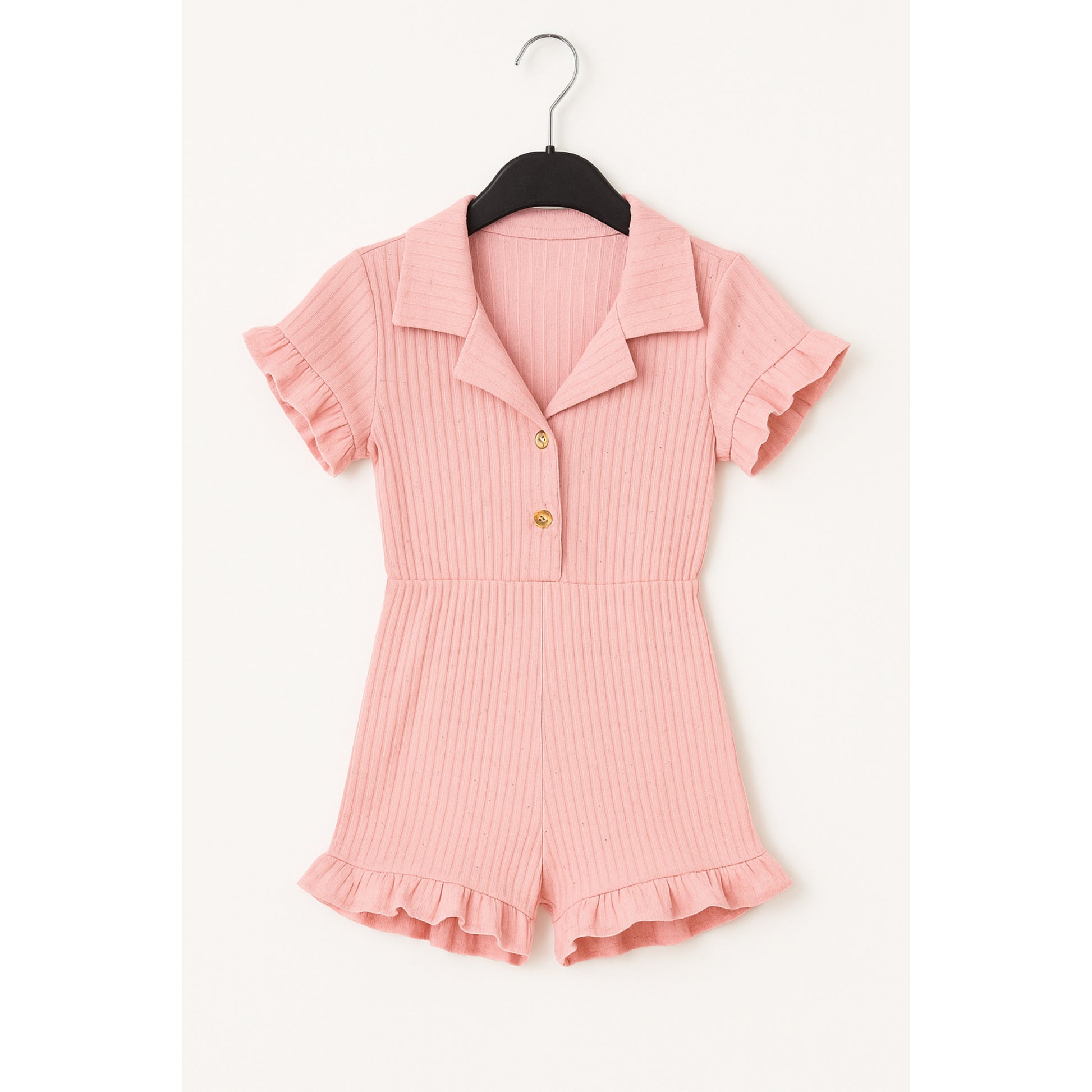 Meisjes romper roze met kraag en ruffle details – zomerse jumpsuit