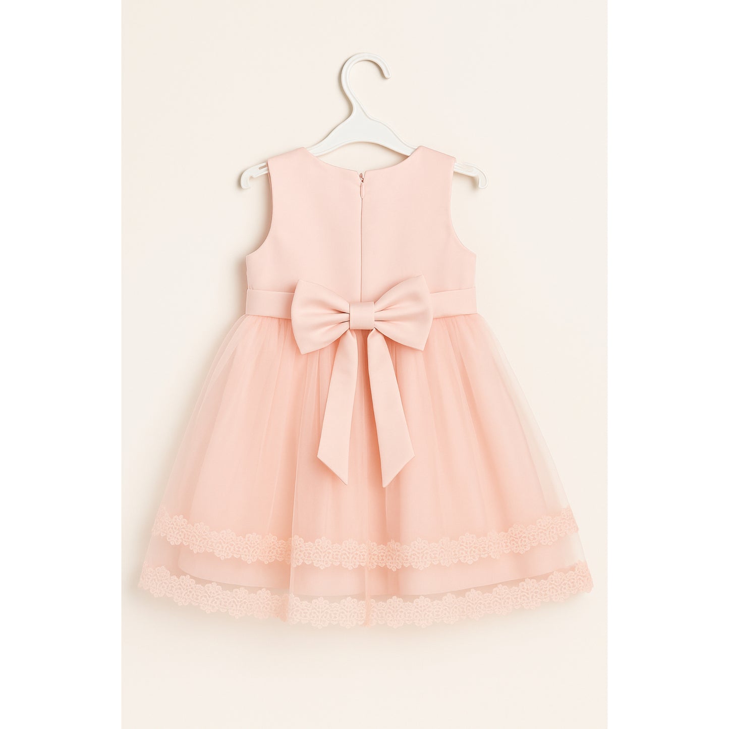 Meisjes Roze Tule Jurk met Strik en Kantdetails