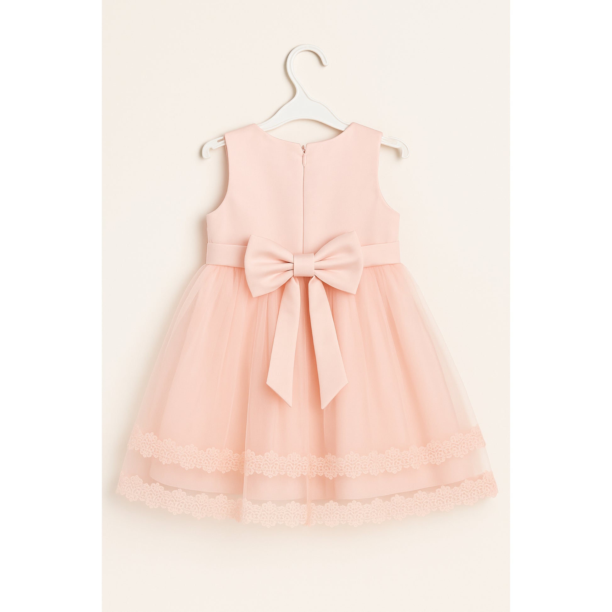 Meisjes Roze Tule Jurk met Strik en Kantdetails
