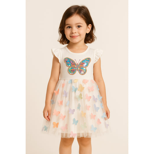 Meisjes Witte Vlinderjurk met Pailletten en Tulle Rok