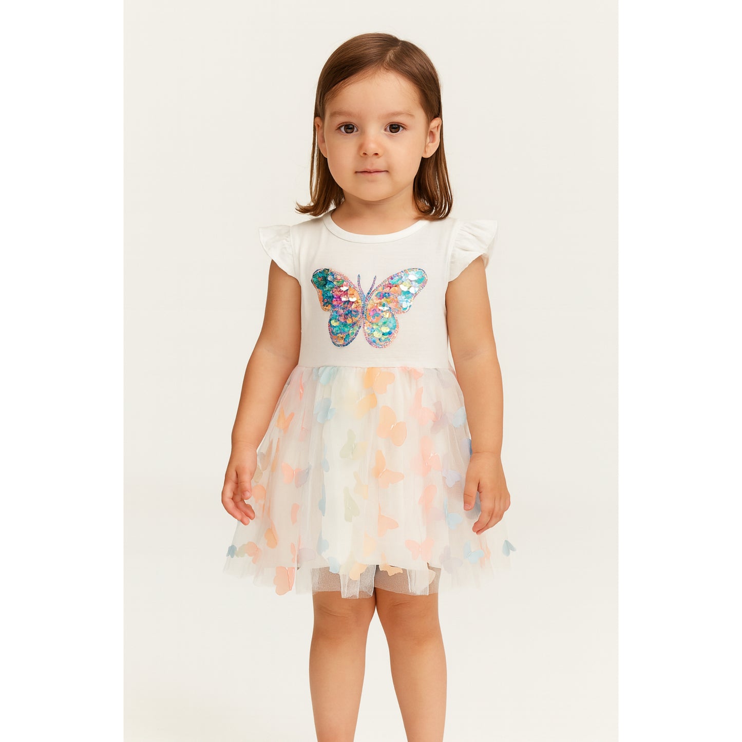 Meisjes Witte Vlinderjurk met Pailletten en Tulle Rok