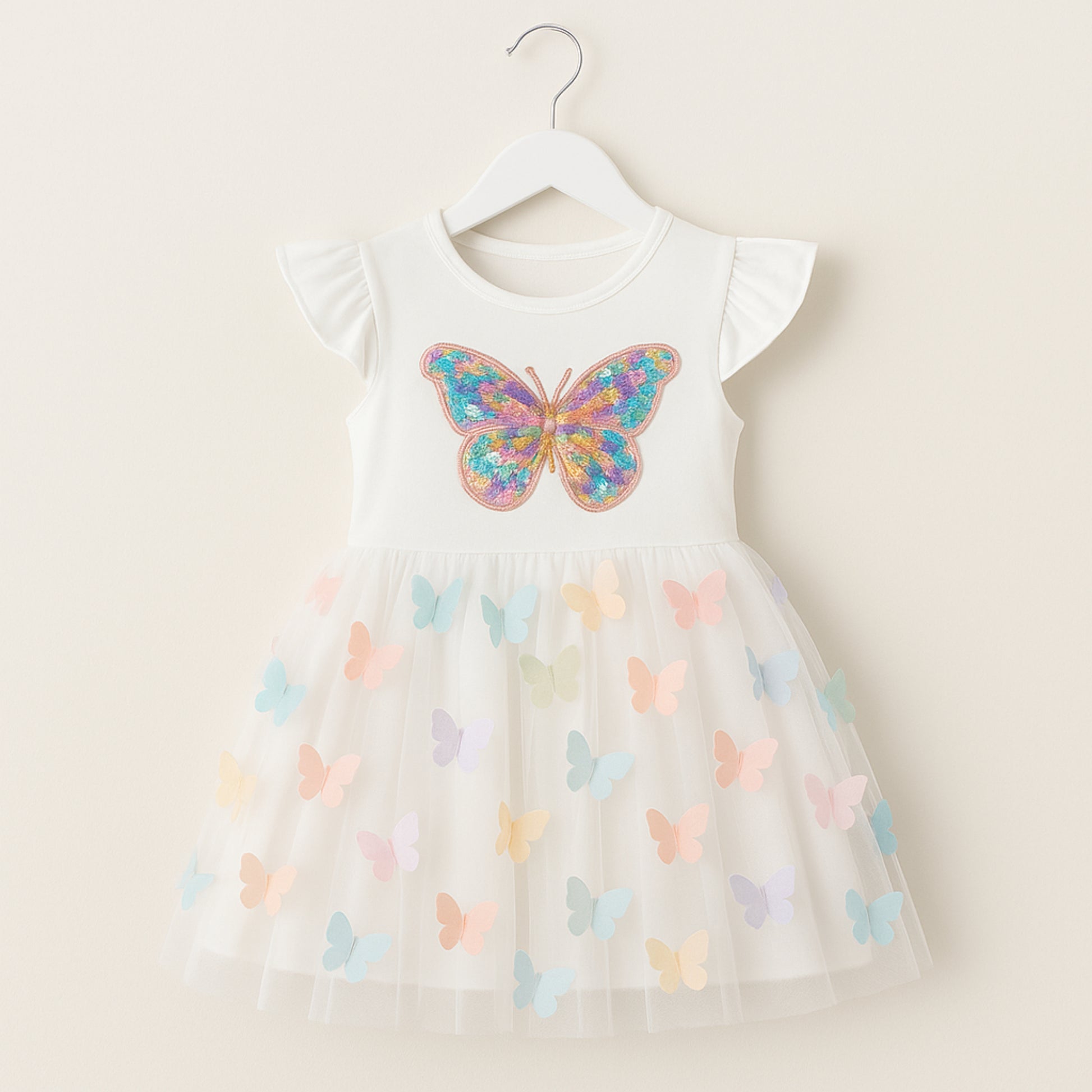 Meisjes Witte Vlinderjurk met Pailletten en Tulle Rok