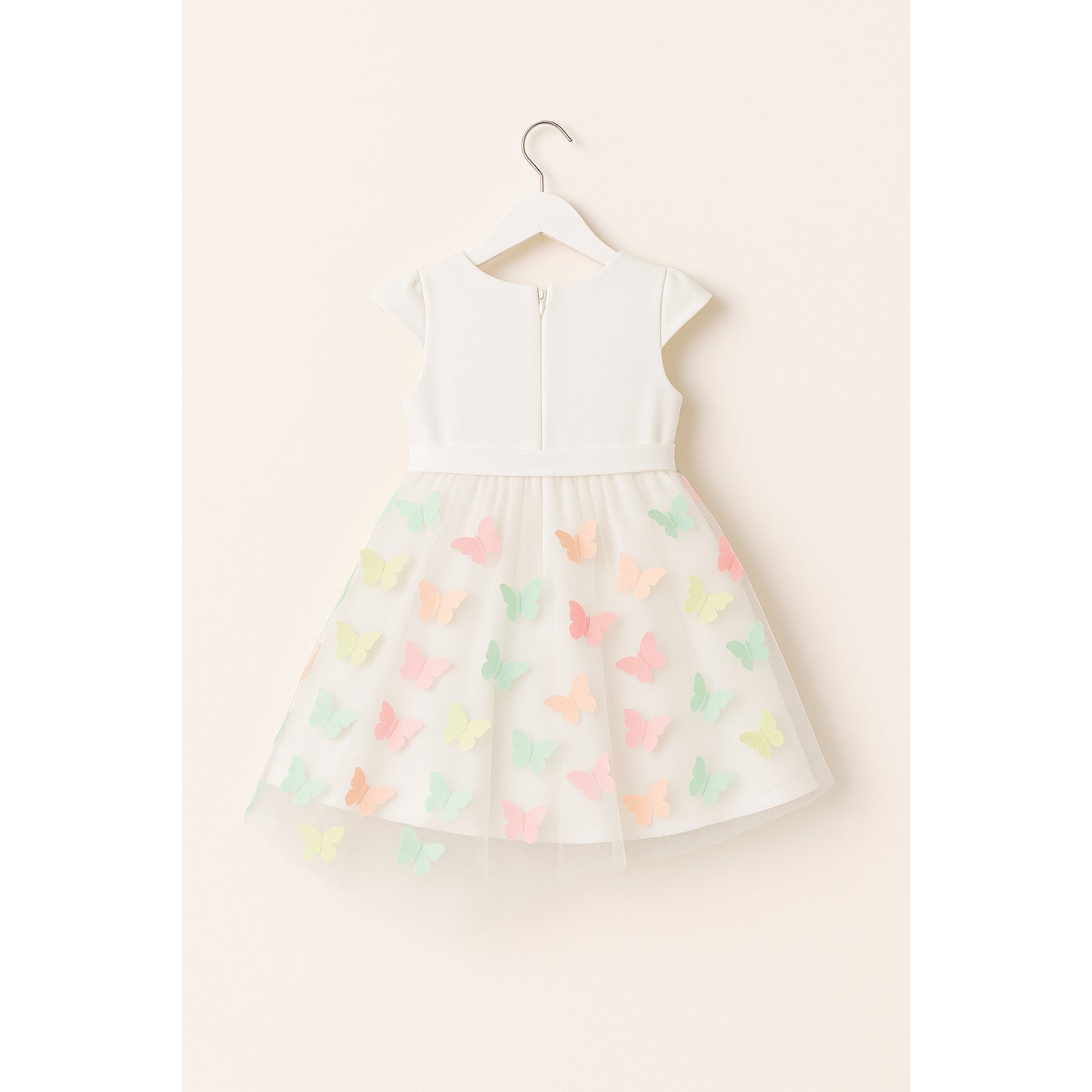 Meisjes Witte Vlinderjurk met Pastel 3D Appliqués