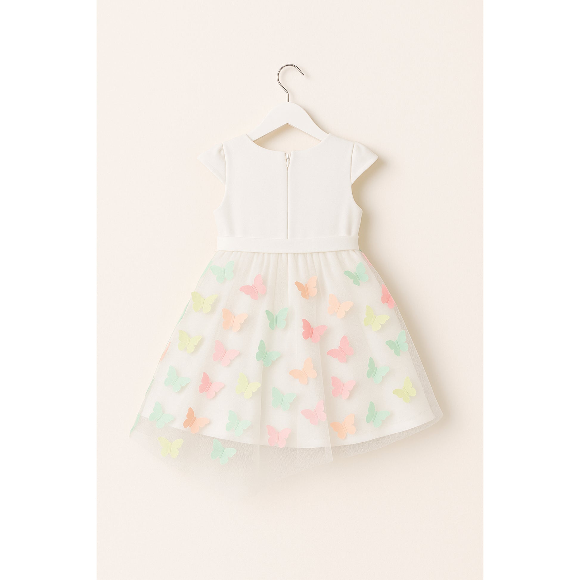 Meisjes Witte Vlinderjurk met Pastel 3D Appliqués