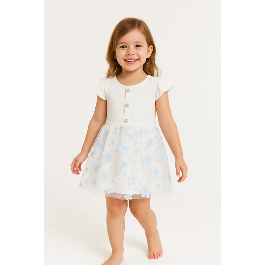 Meisjes Jurk Wit met Blauw Bloemen Tulle Rok 