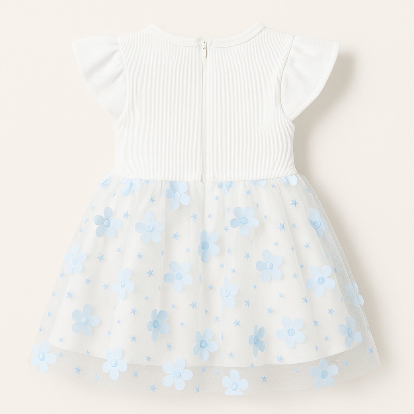 Meisjes Jurk Wit met Blauw Bloemen Tulle Rok