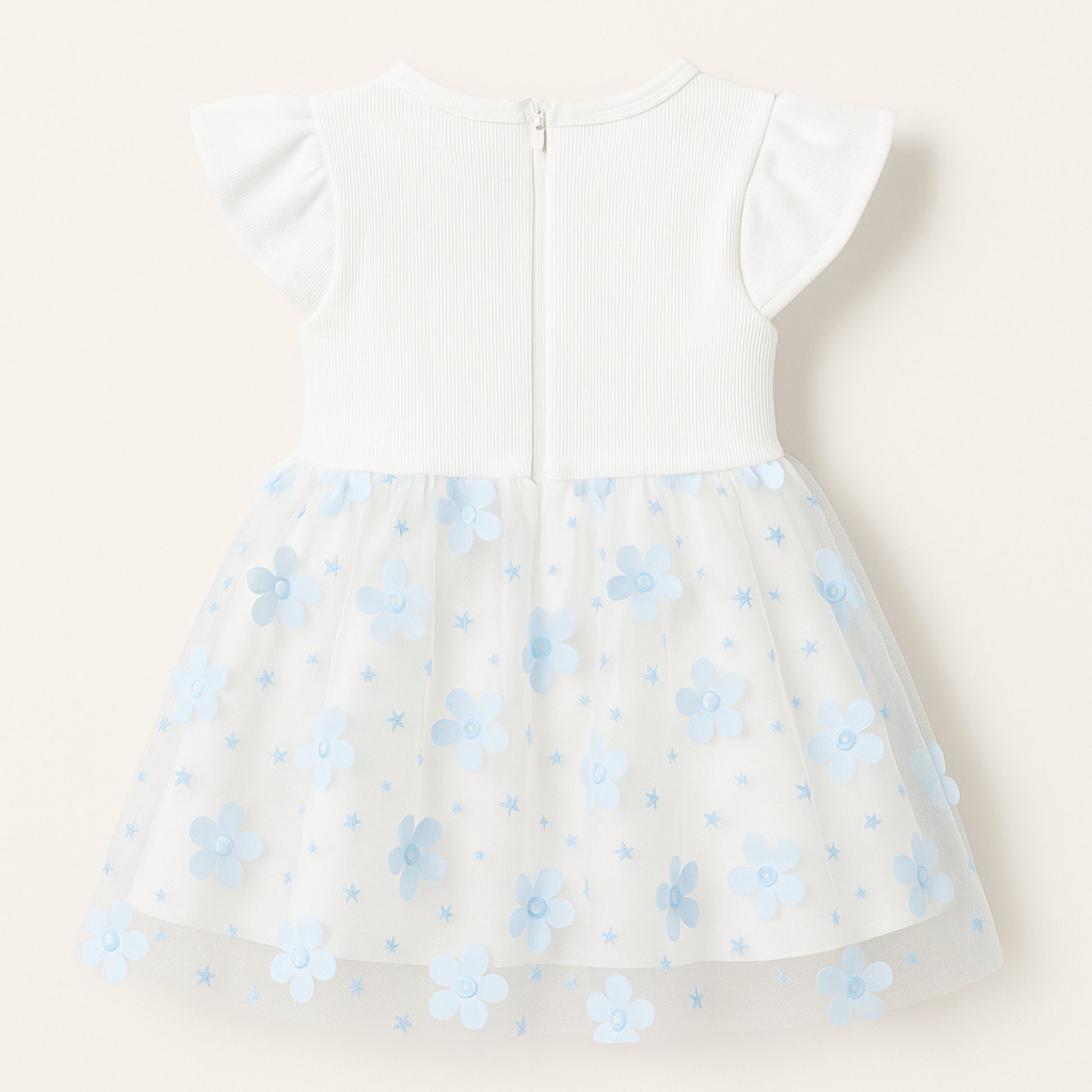 Meisjes Jurk Wit met Blauw Bloemen Tulle Rok