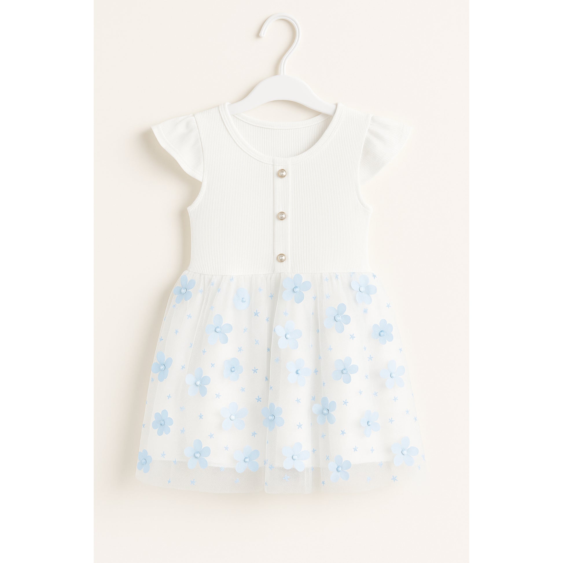 Meisjes Jurk Wit met Blauw Bloemen Tulle Rok