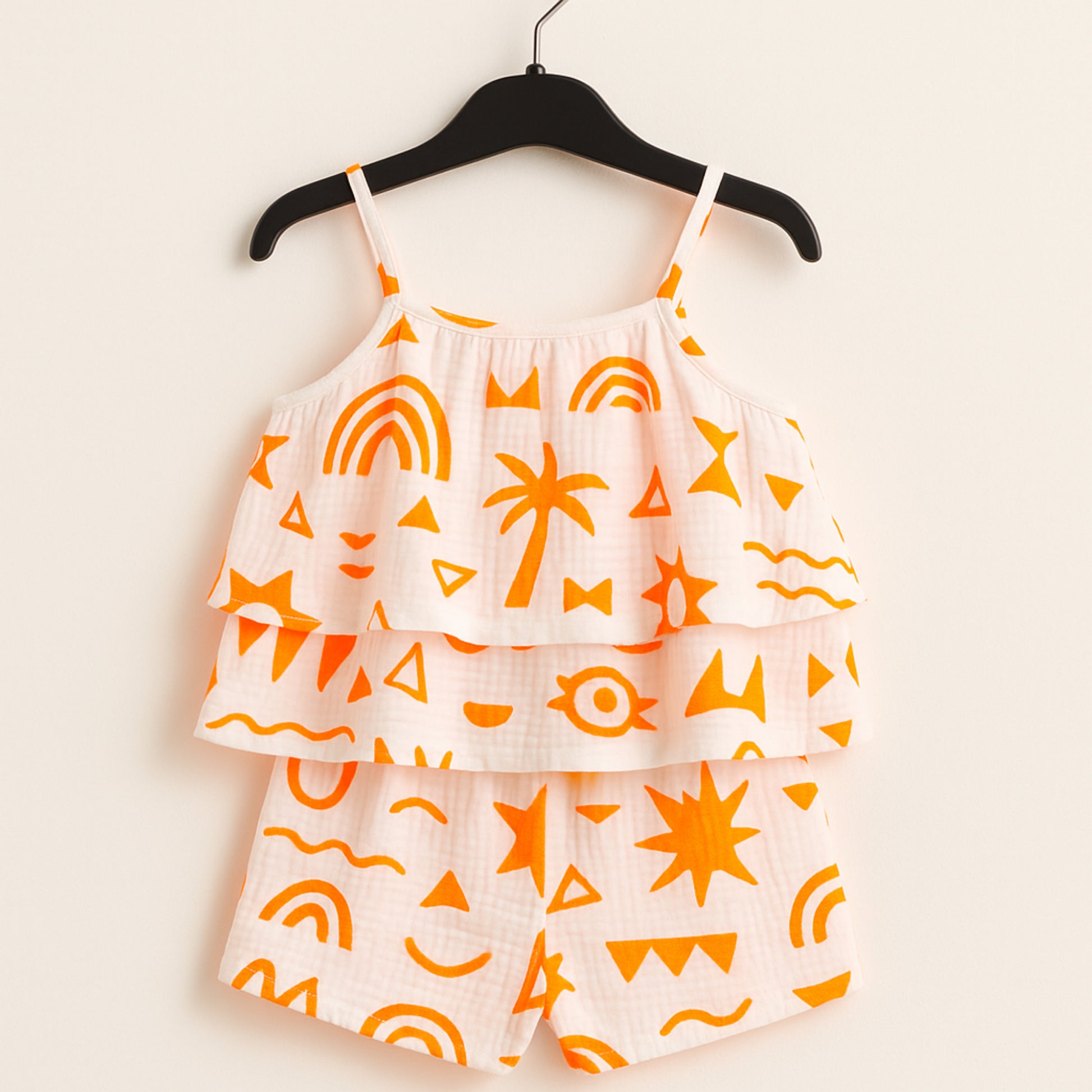 Meisjes Zomerset – Witte Top met Oranje Print en Korte Broek