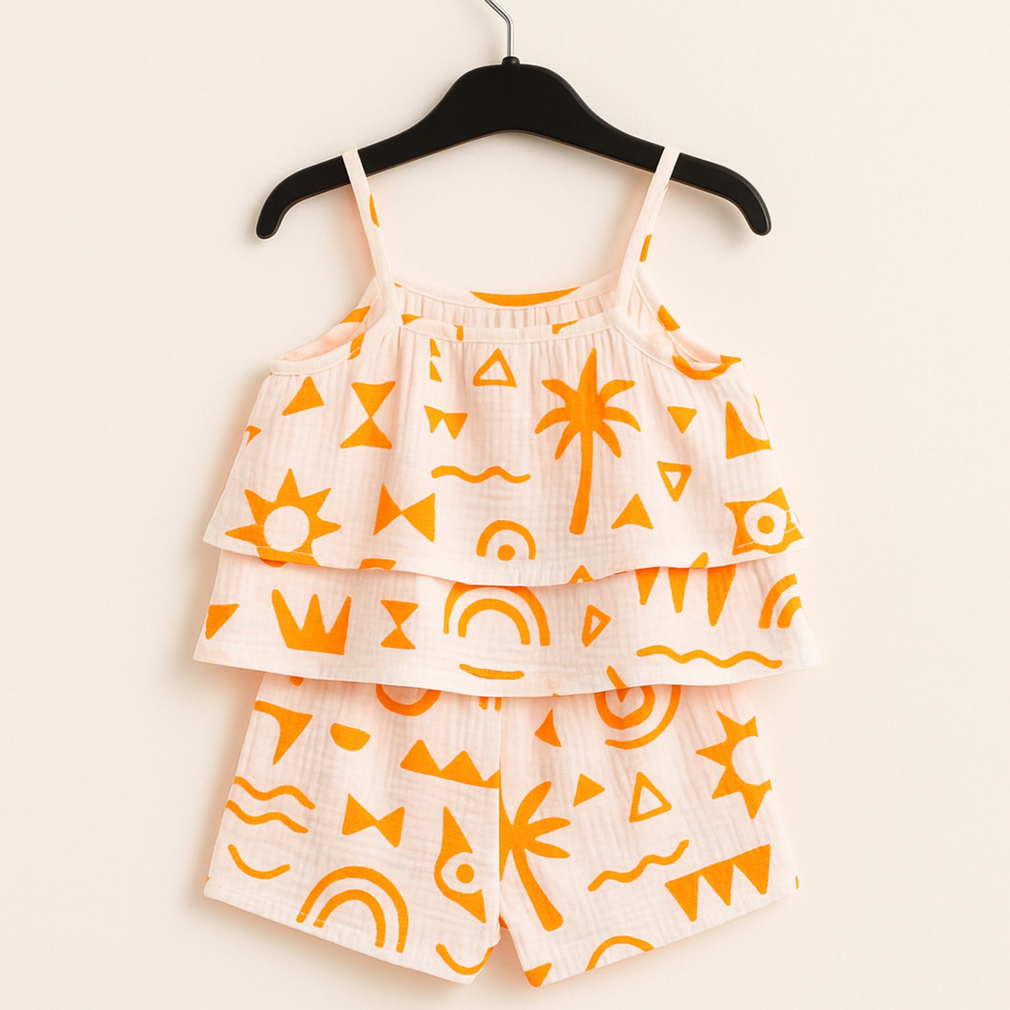 Meisjes Zomerset – Witte Top met Oranje Print en Korte Broek