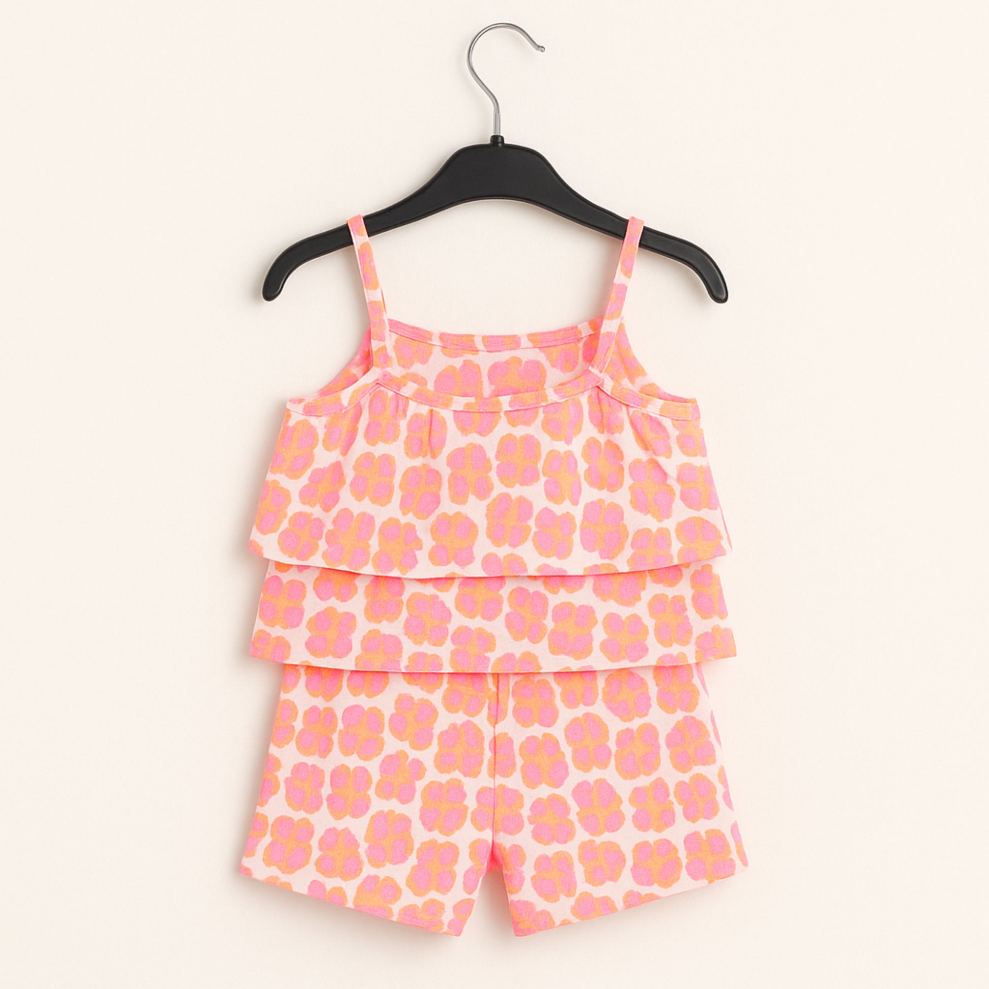 Meisjes Zomer Set met Roze en Oranje Bloemenprint – Tweedelig