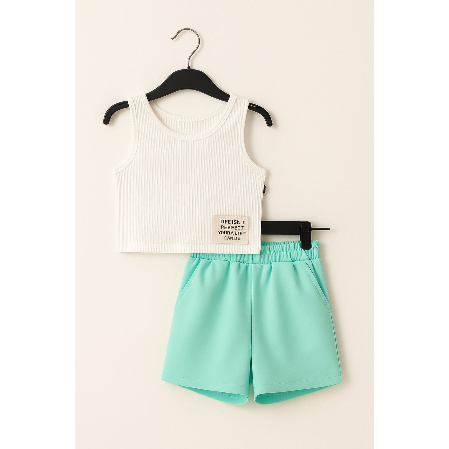 Meisjes Witte Crop Top en Mintgroene Shorts Zomerset