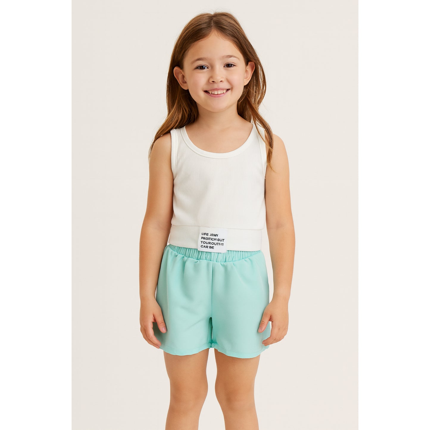 Meisjes Witte Crop Top en Mintgroene Shorts Zomerset
