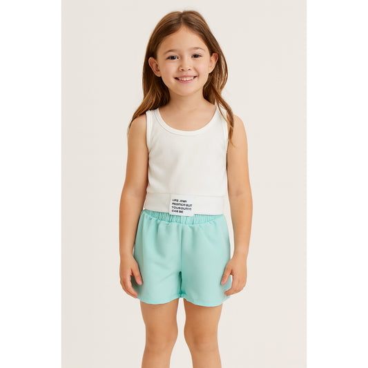 Meisjes Witte Crop Top en Mintgroene Shorts Zomerset