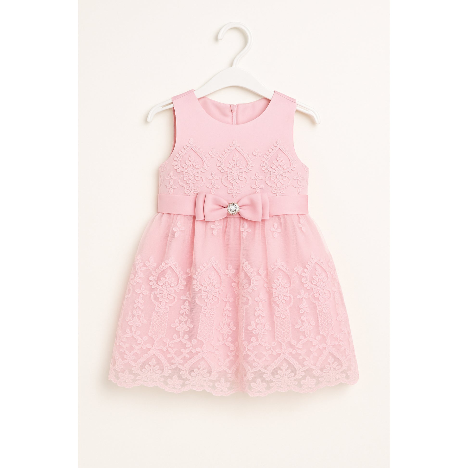 Meisjes Roze Kantjurk met Strik en Parel Detail