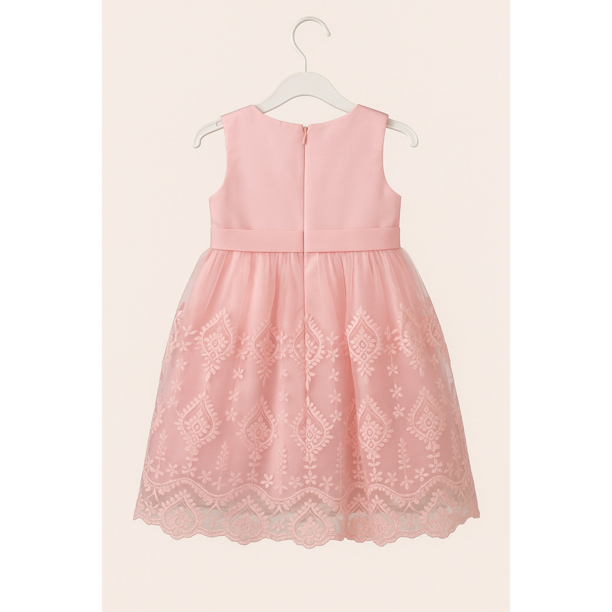 Meisjes Roze Kantjurk met Strik en Parel Detail