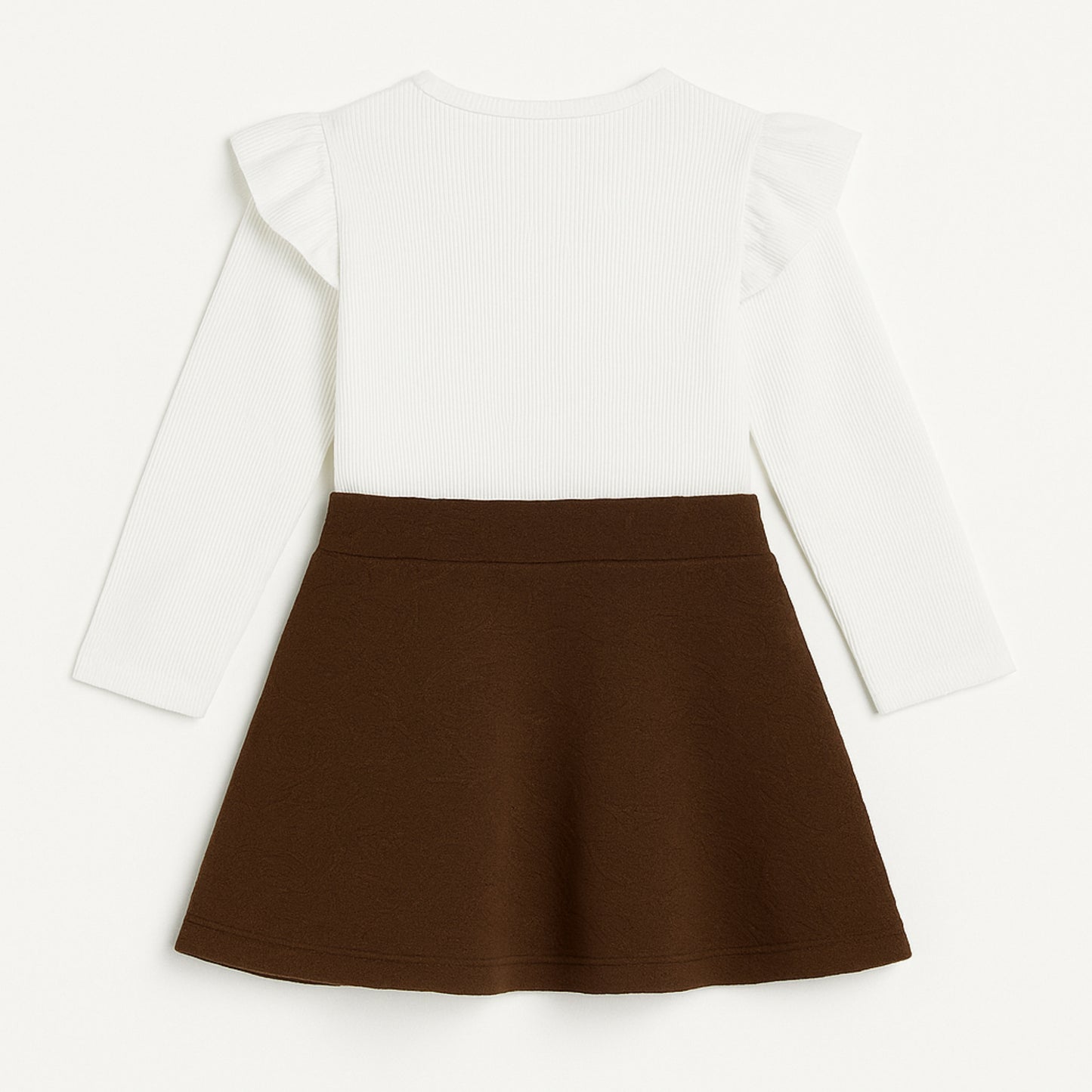 Meisjes rokenset met witte top en bruine rok – inclusief schoudertas