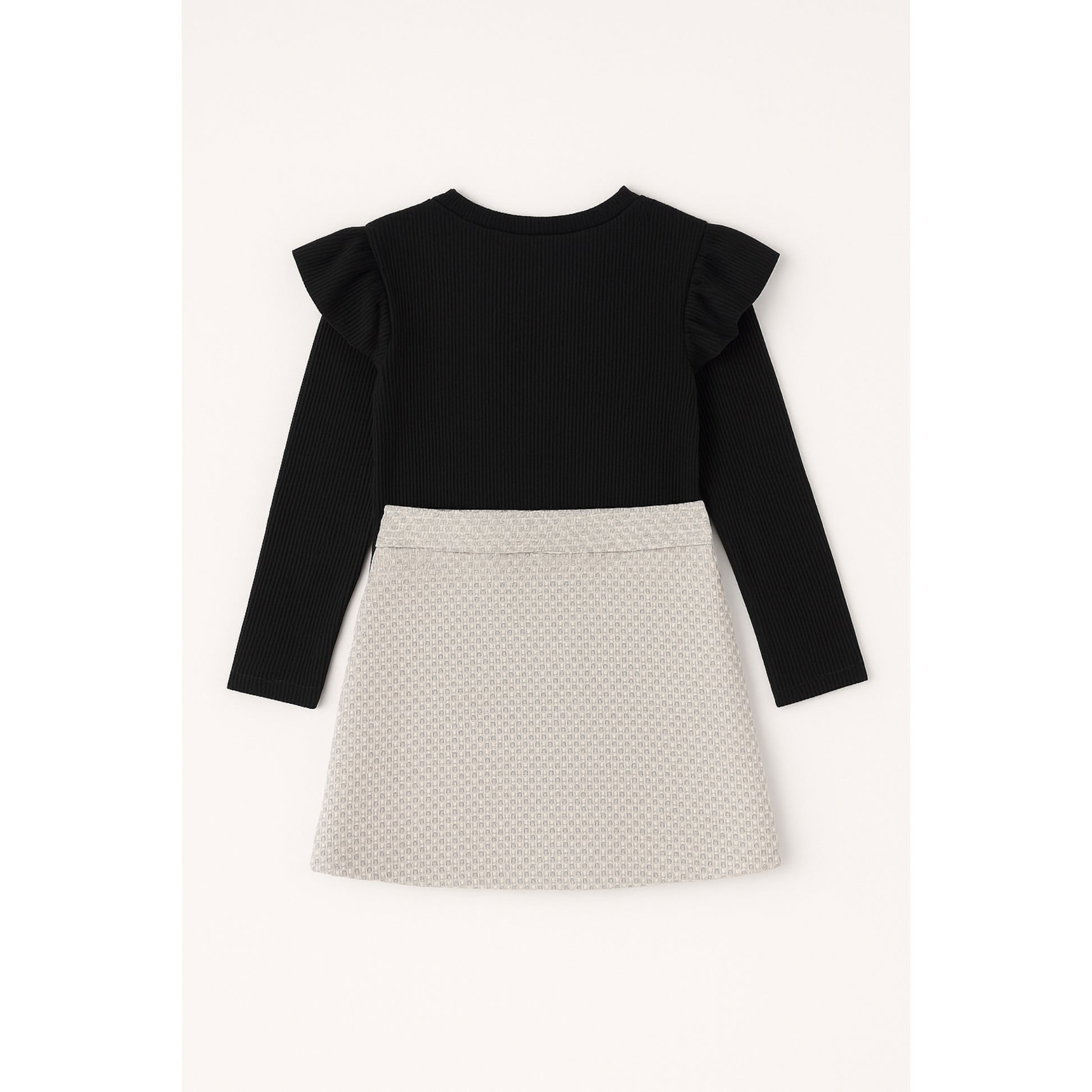 Meisjesrok met zwart shirt – beige set met schoudertas