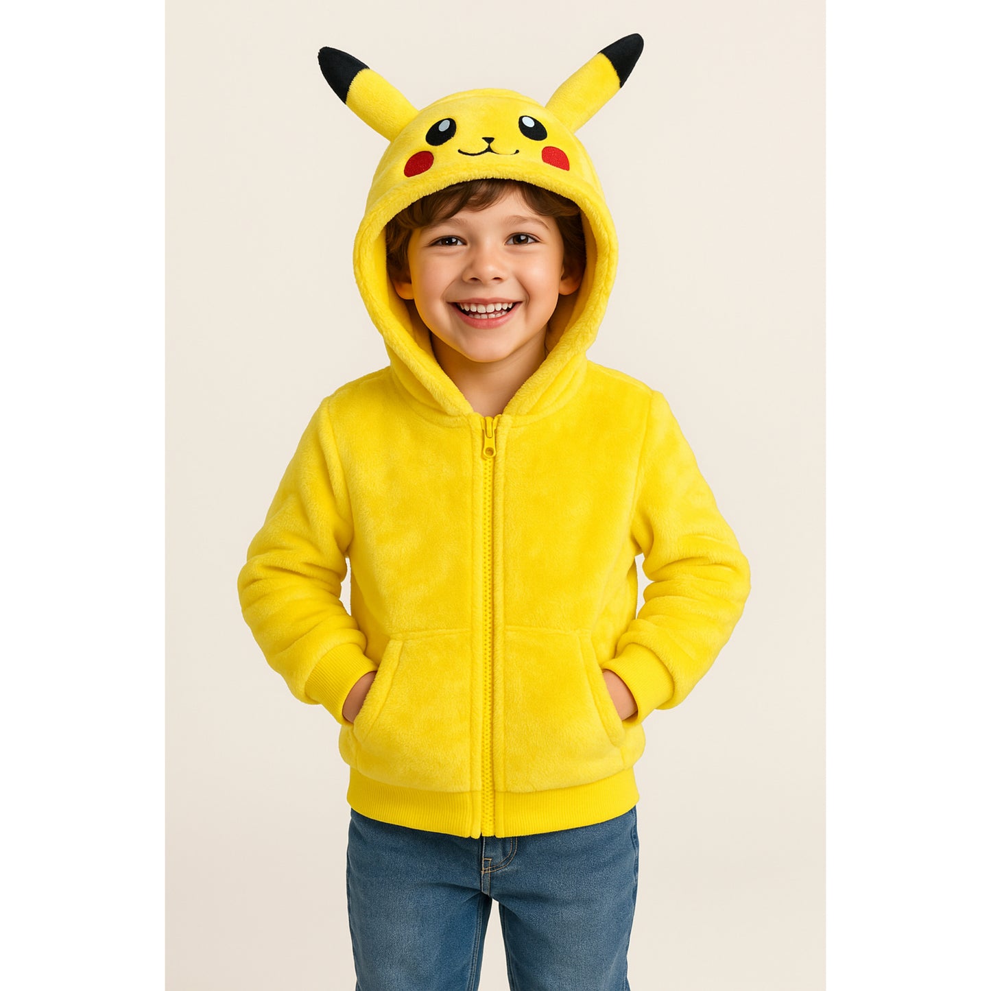 Kinder Pikachu hoodie – gele fleece jas met oren en rits