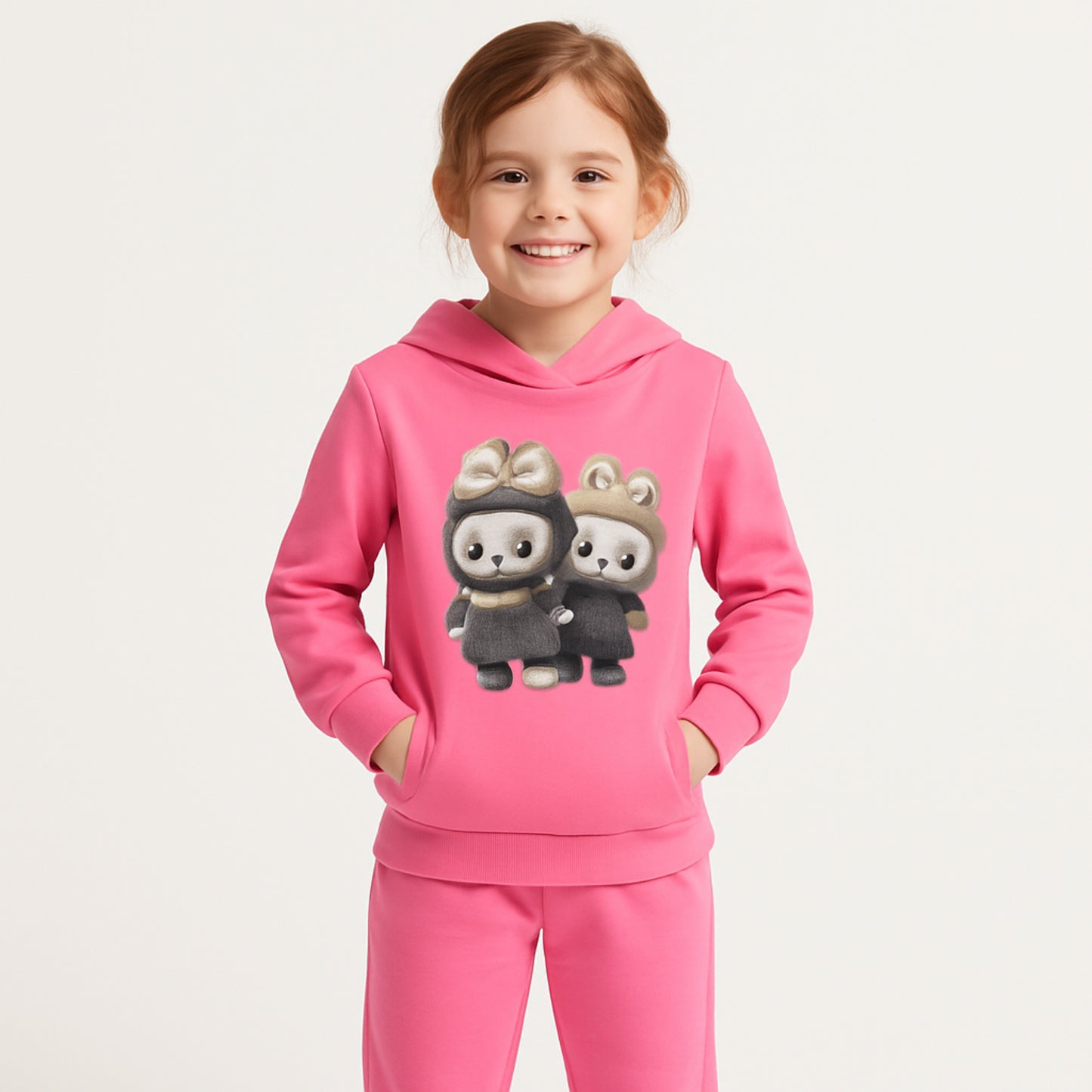 Meisjes trainingspak roze met konijntjes print – hoodie en broek