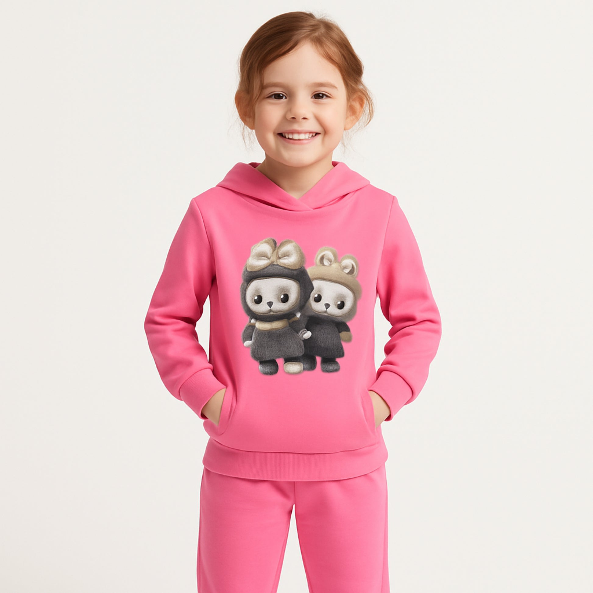 Meisjes trainingspak roze met konijntjes print – hoodie en broek
