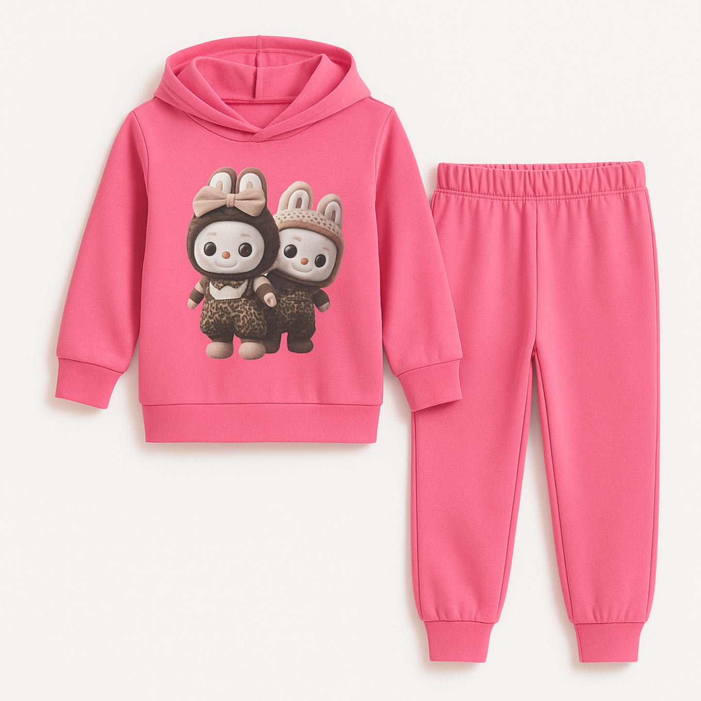 Meisjes trainingspak roze met konijntjes print – hoodie en broek