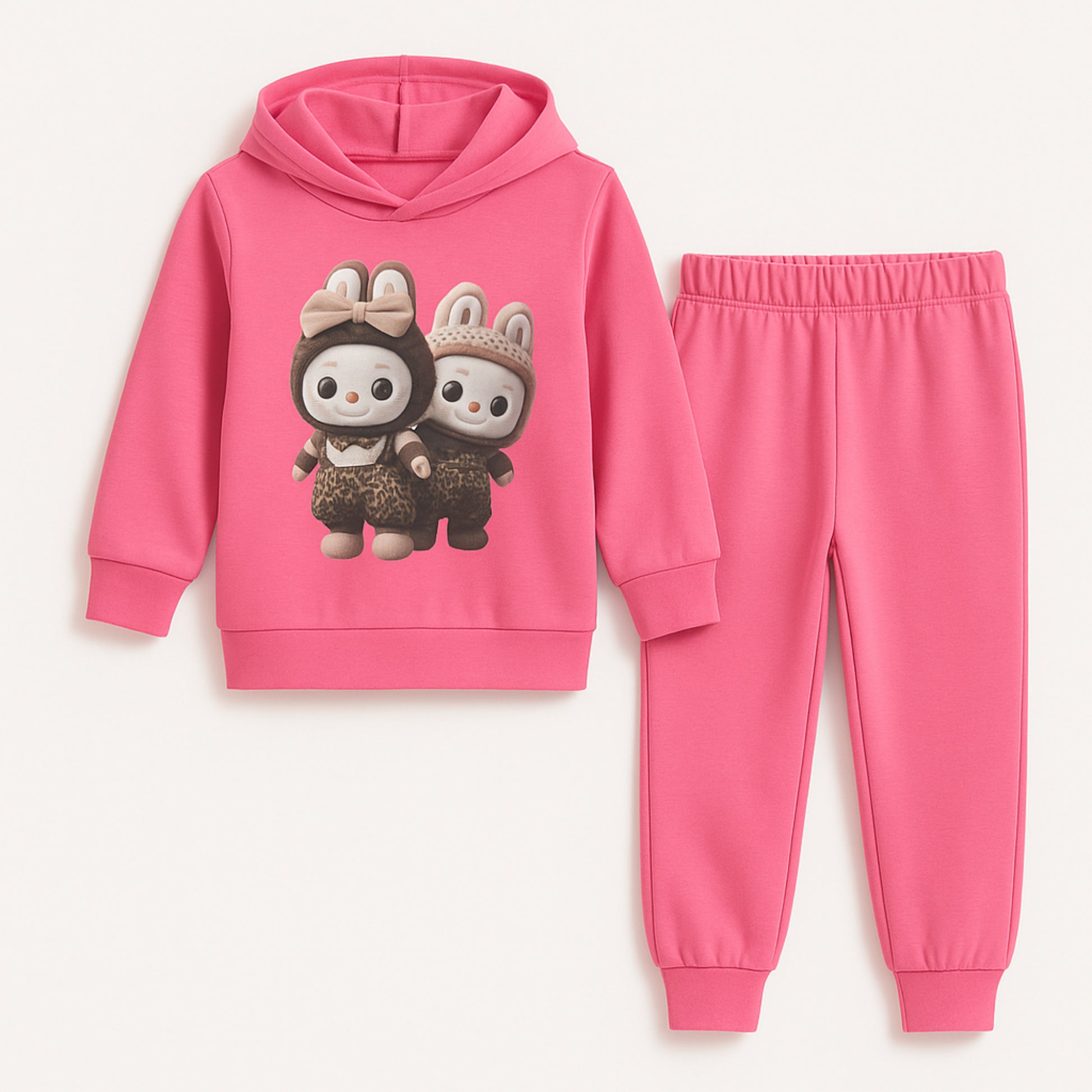 Meisjes trainingspak roze met konijntjes print – hoodie en broek