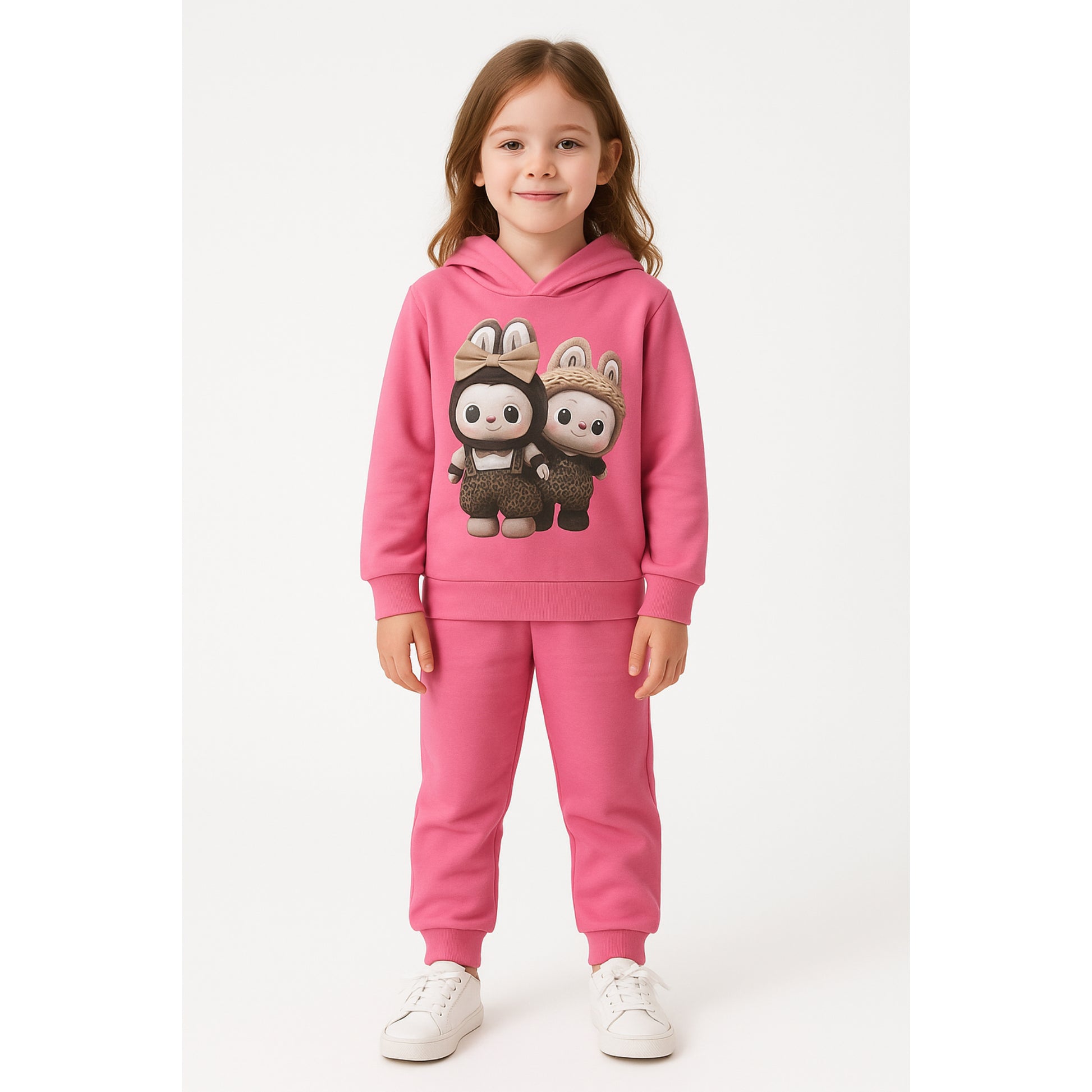 Meisjes trainingspak roze met konijntjes print – hoodie en broek