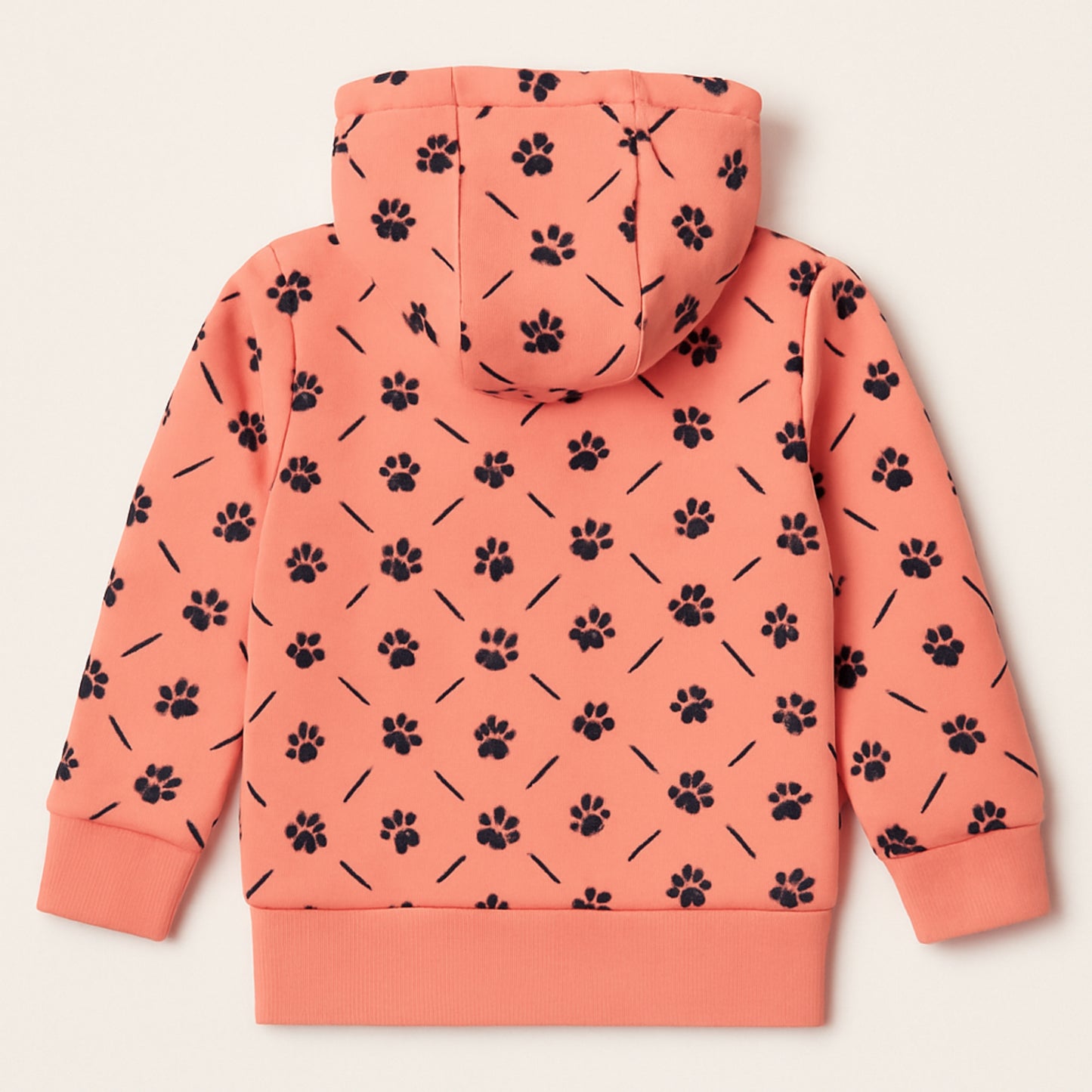 Meisjes hoodie coral roze met pootjes – comfortabele sweatjas met capuchon