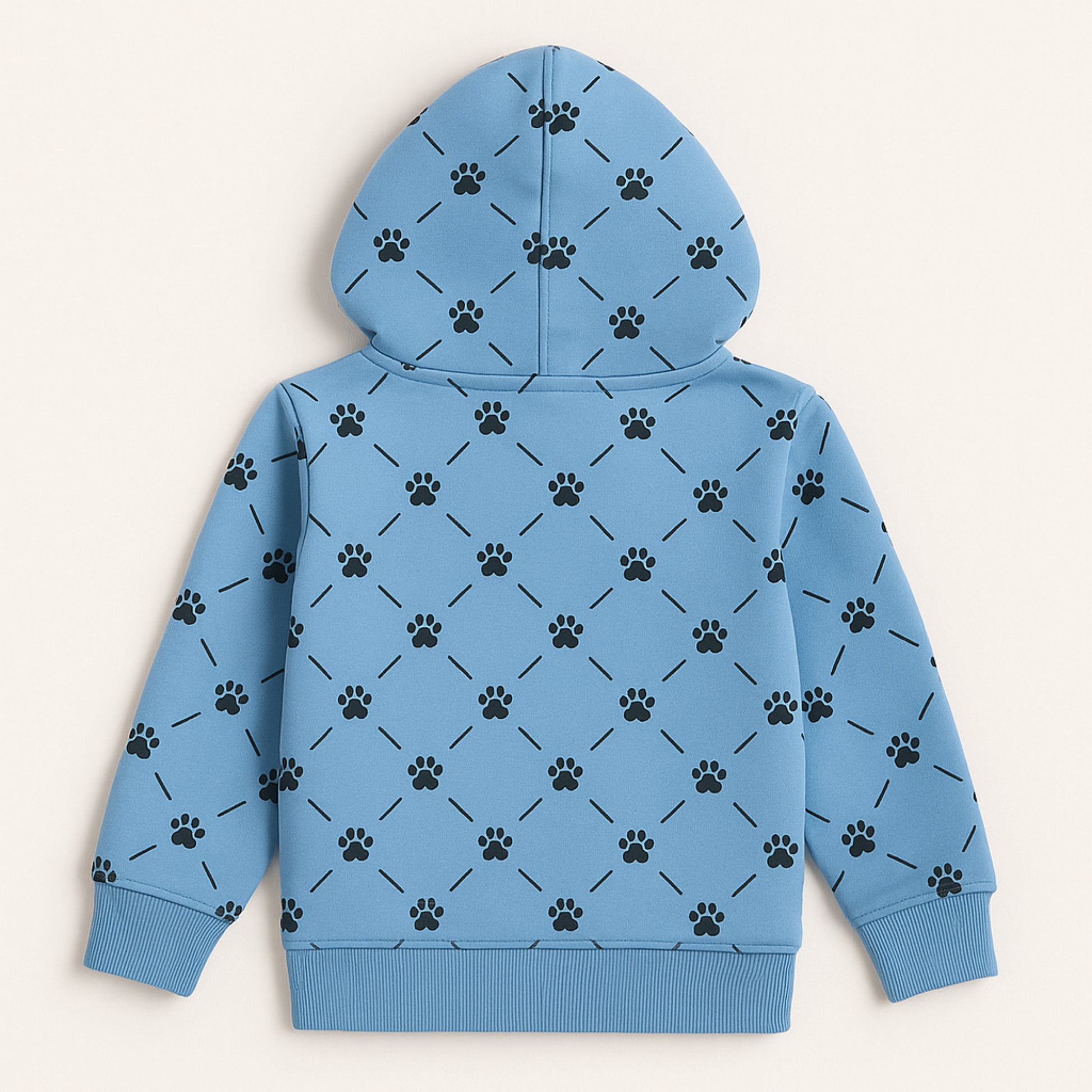 Blauwe meisjes hoodie met pootafdrukken – ritssluiting & capuchon