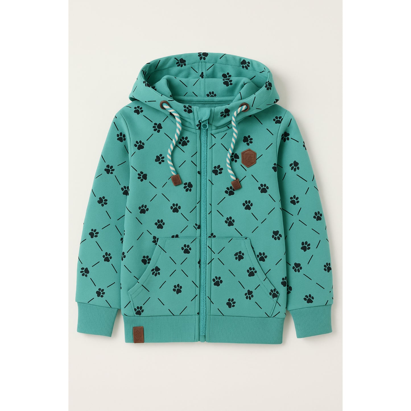 Meisjes hoodie groen met pootafdruk print – comfortabele rits hoodie met capuchon