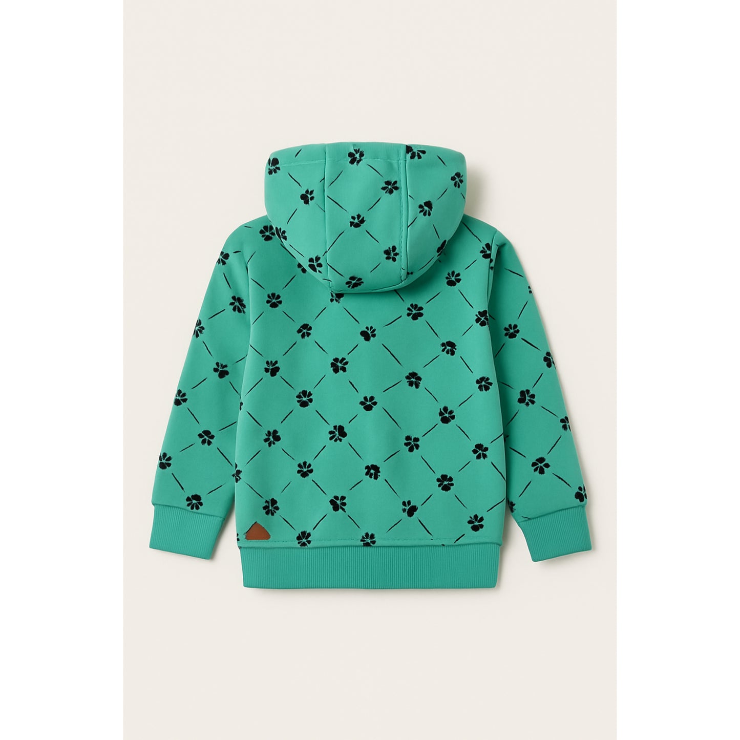 Meisjes hoodie groen met pootafdruk print – comfortabele rits hoodie met capuchon