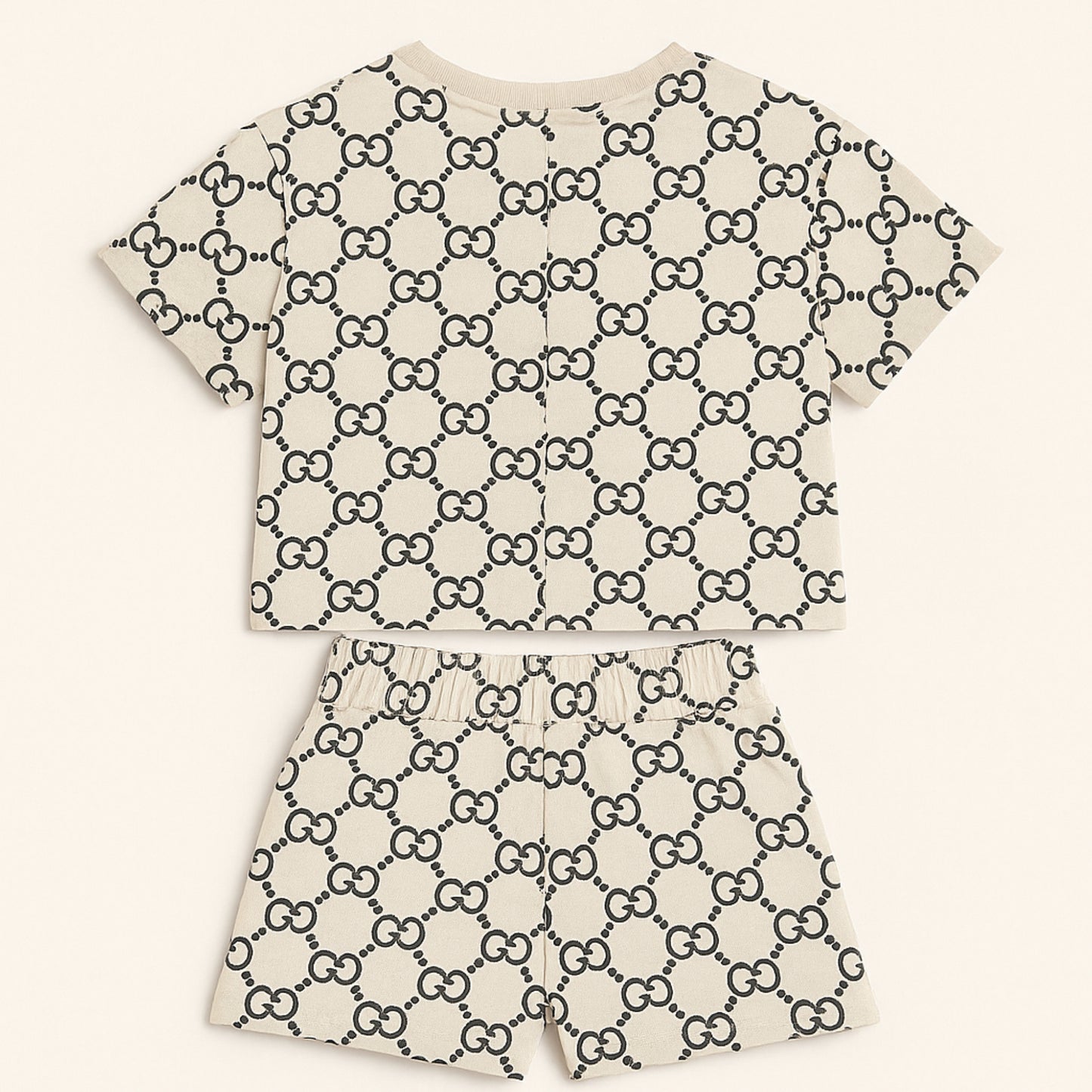Roze Meisjes Set met Zwarte All-Over Print en Shorts