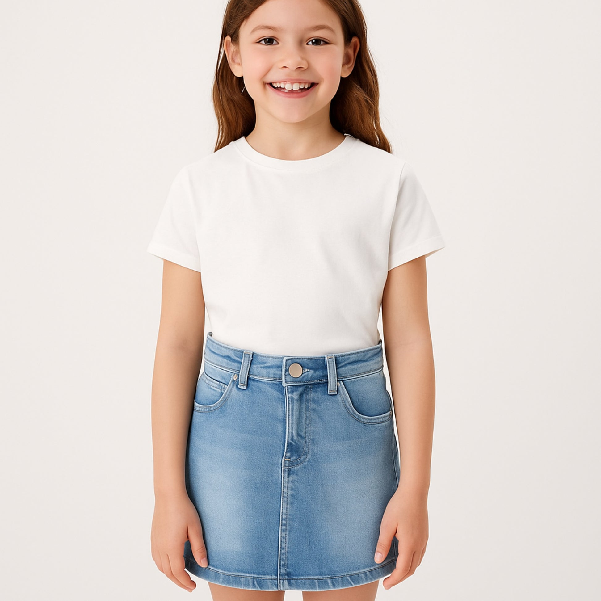 Meisjes denim rokje – klassiek blauw spijkerrokje met zakken