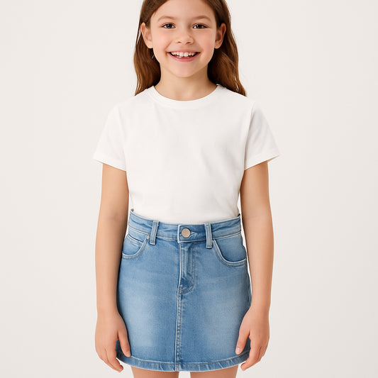 Meisjes denim rokje – klassiek blauw spijkerrokje met zakken