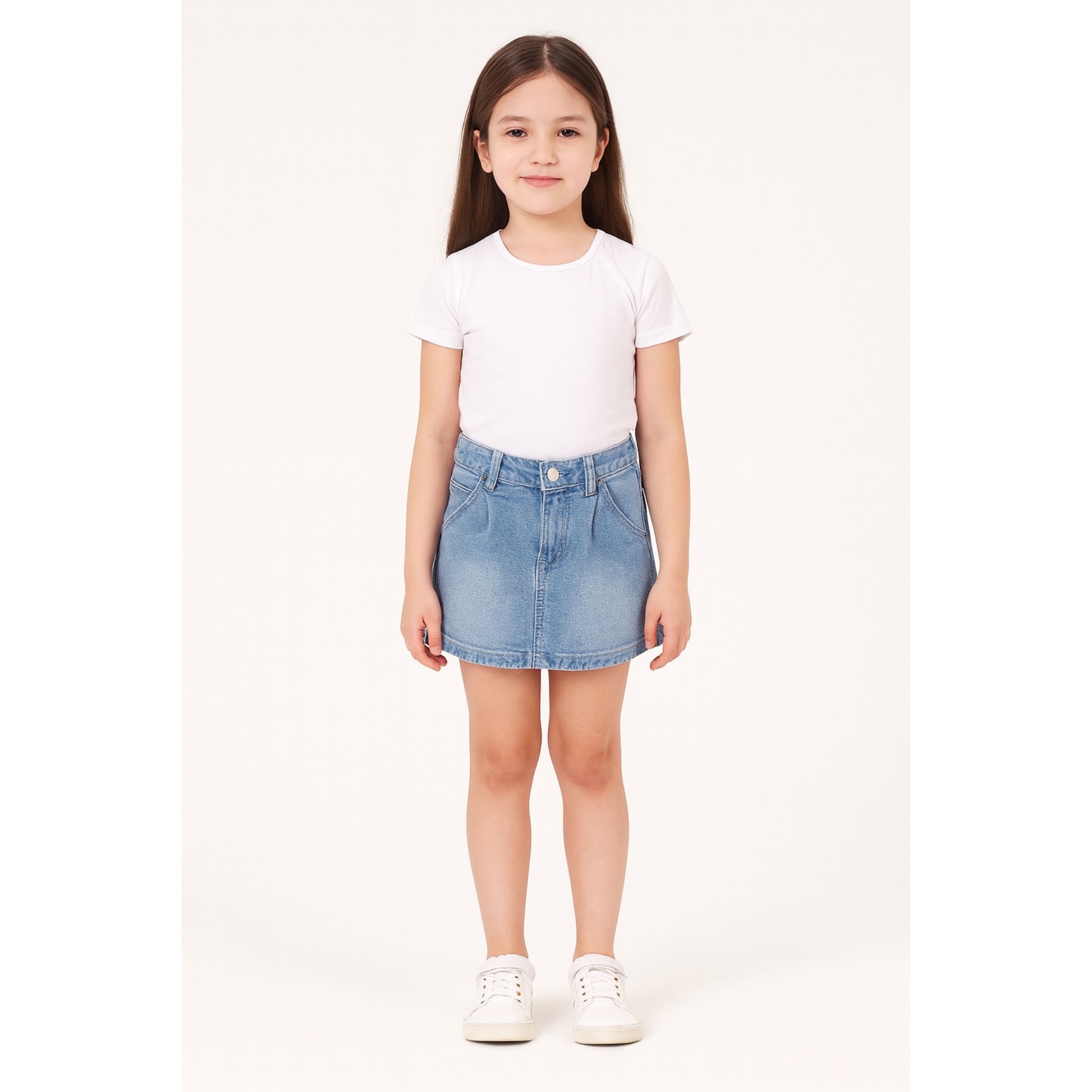 Meisjes denim rokje – klassiek blauw spijkerrokje met zakken