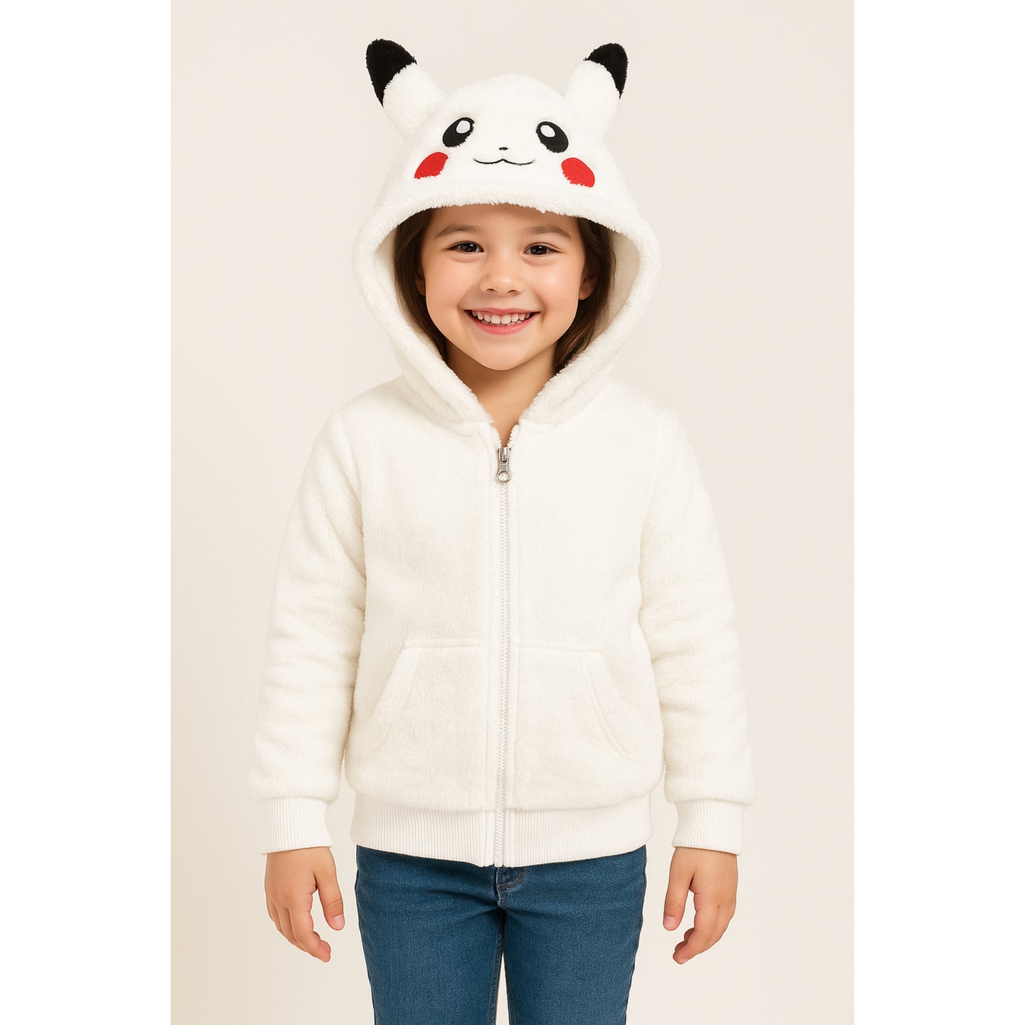 Meisjes hoodie met rits – teddy fleece wit of zwart