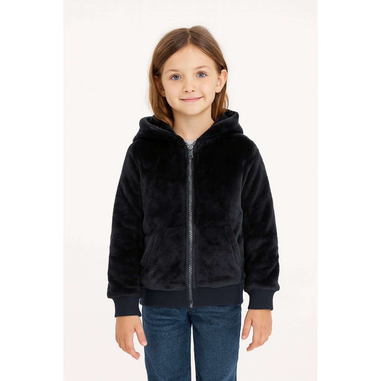 Meisjes hoodie met rits – teddy fleece wit of zwart