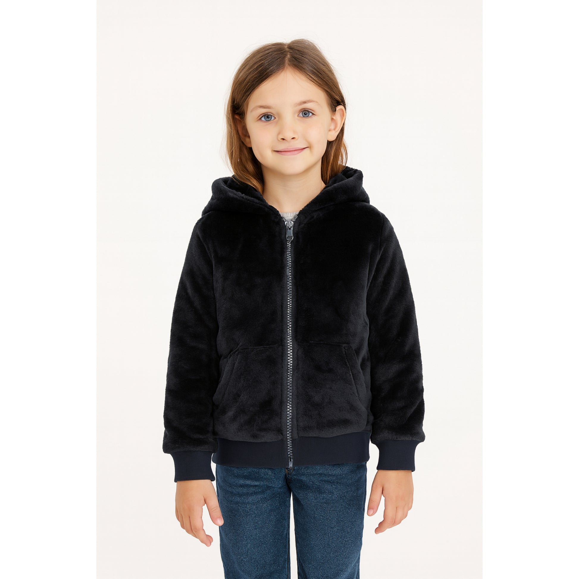 Meisjes hoodie met rits – teddy fleece wit of zwart