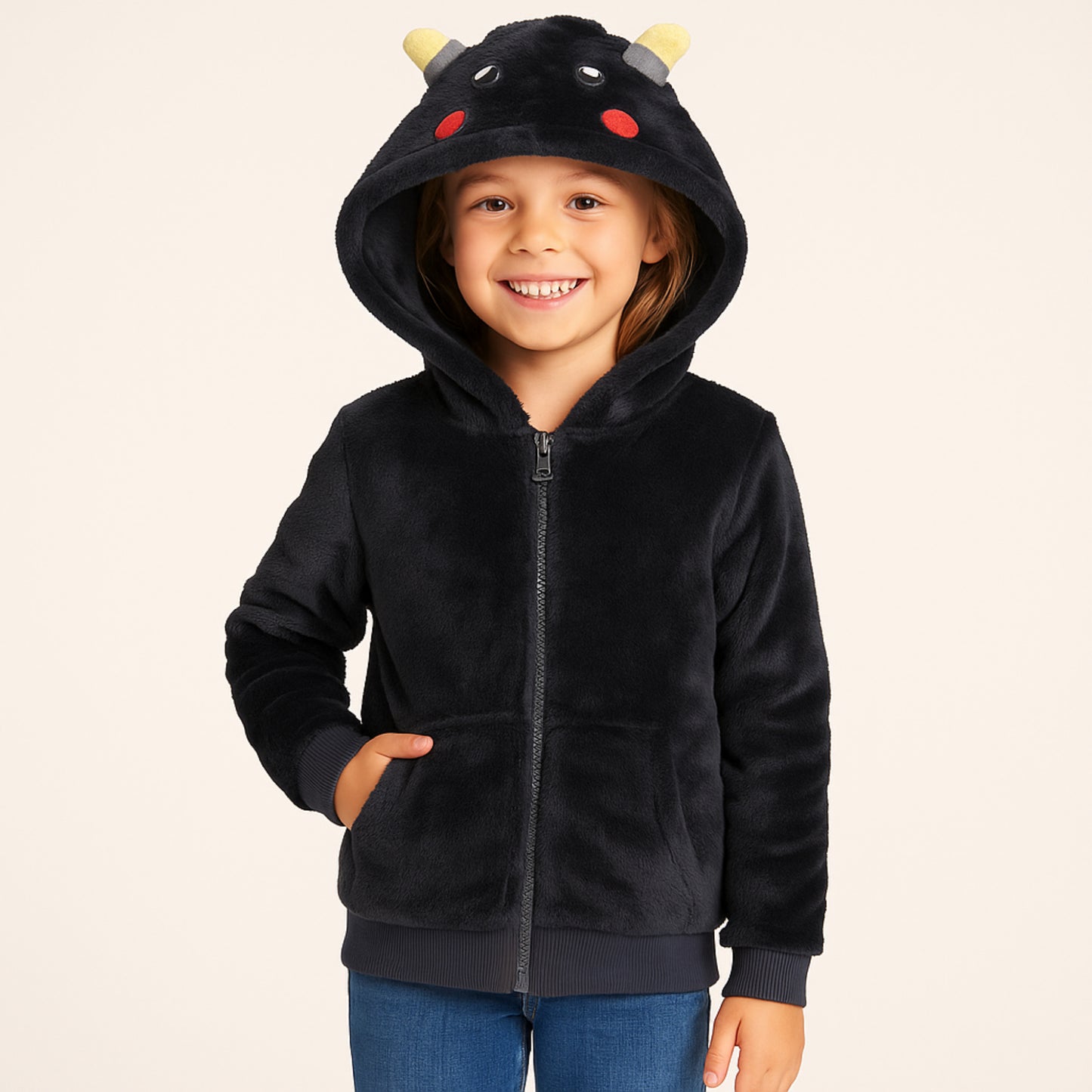 Meisjes hoodie met rits – teddy fleece wit of zwart