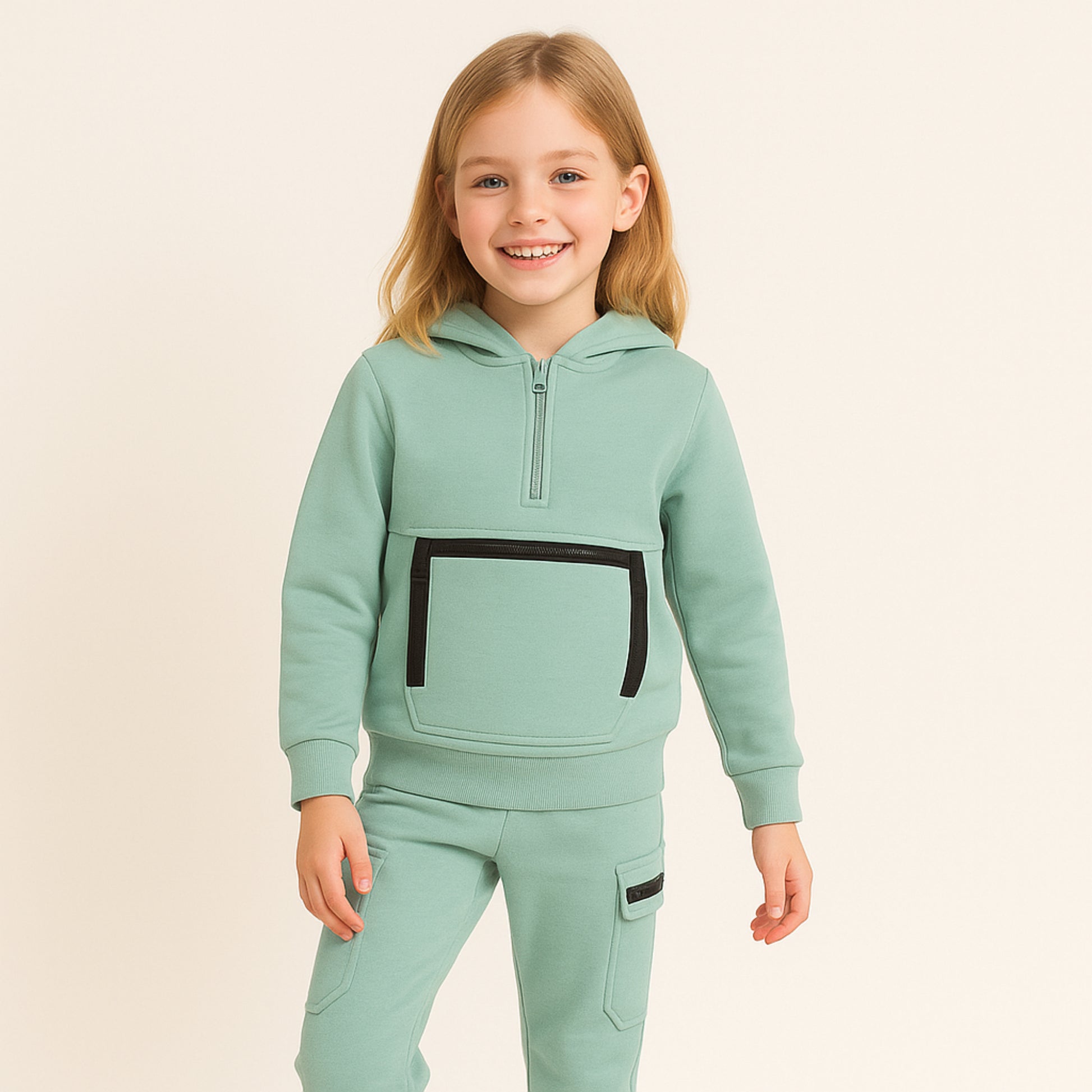 Meisjes joggingpak lila – hoodie met rits en cargobroek