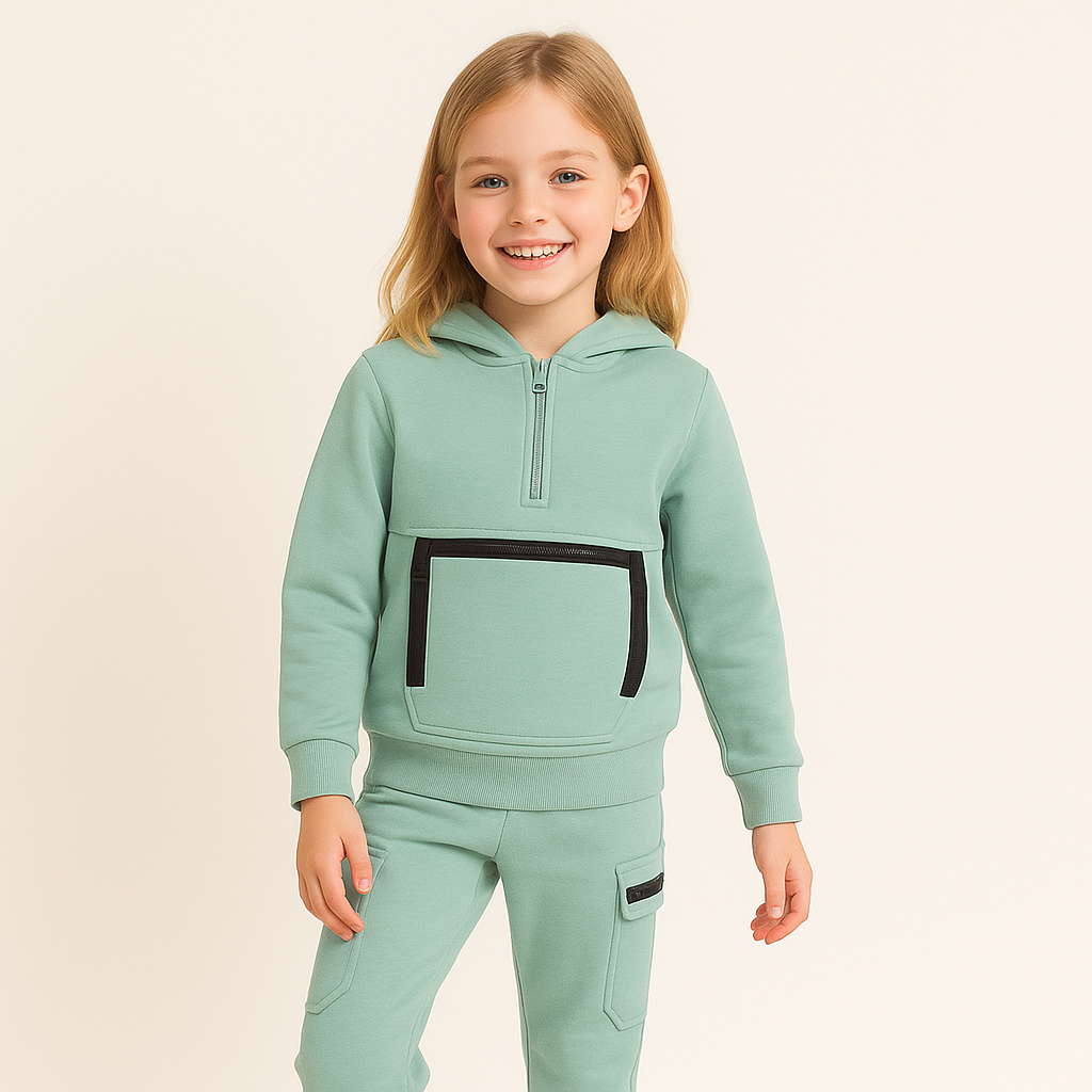 Jongens joggingpak mintgroen – hoodie met rits & cargobroek